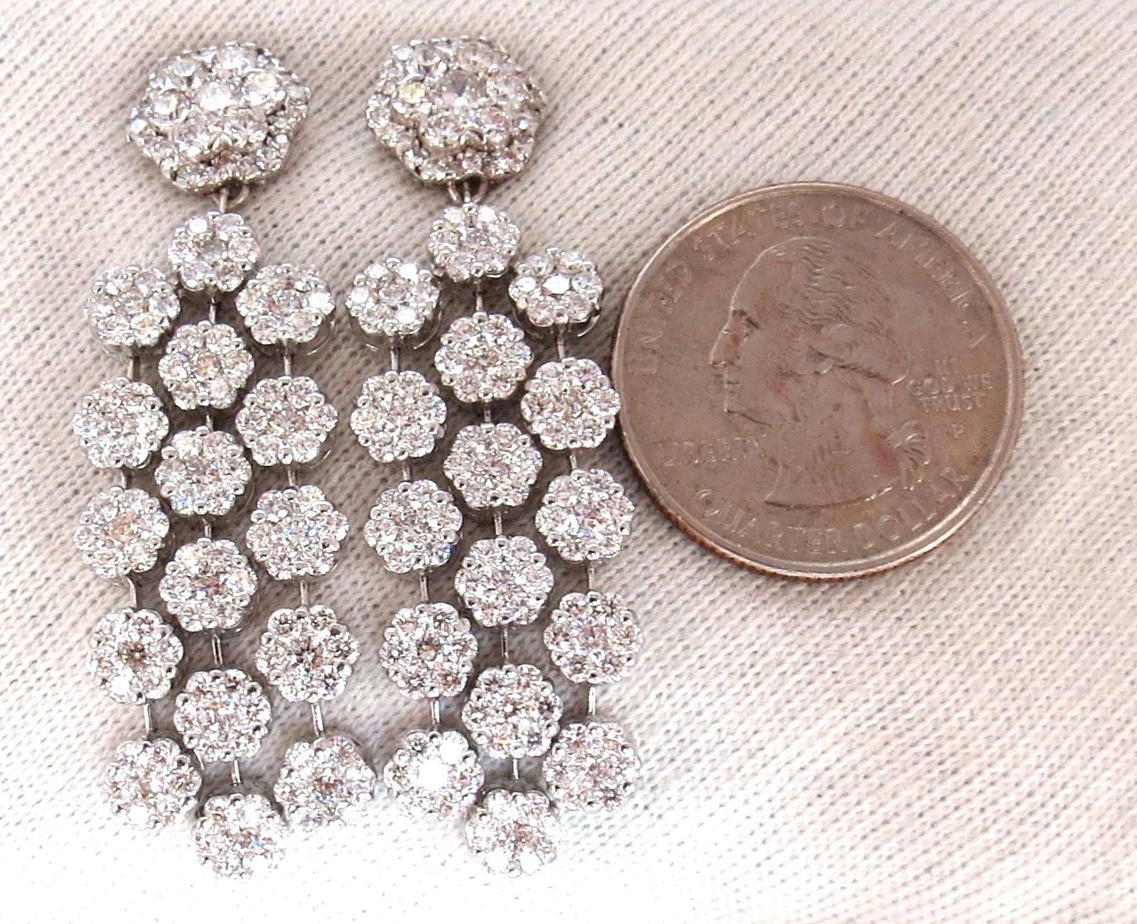 6.50ct Natural Round Diamond Tier Floating Cluster Dangle Earrings in 18kt Gold - G.VS Clarity, Elegant Wedding & Evening Party Jewelry Gift
