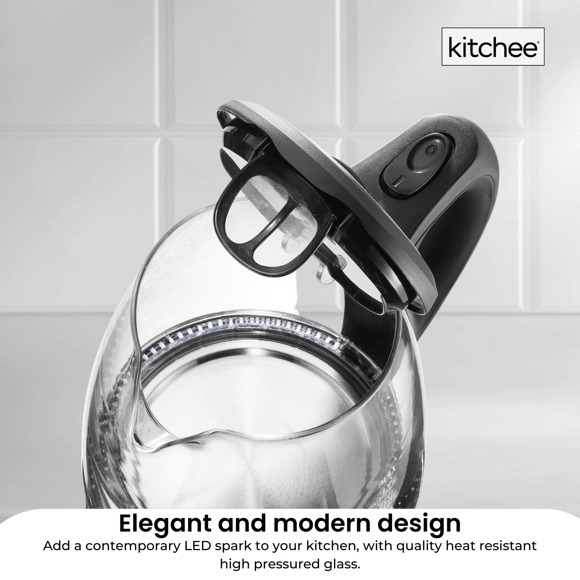1.7L Electric Glass Kettle with LED Blue Light - 360° Cordless Water Boiler for Tea, Coffee & Instant Noodles - Fast Heating & Auto Shut-Off for Home, Office & Dorm Use