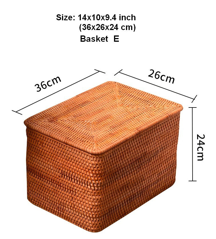 Extra Large Woven Rattan Storage Basket with Lid - Rectangular Organizer for Bedroom, Shelves & Home Decor - Perfect for Blankets, Toys & Closet Organization
