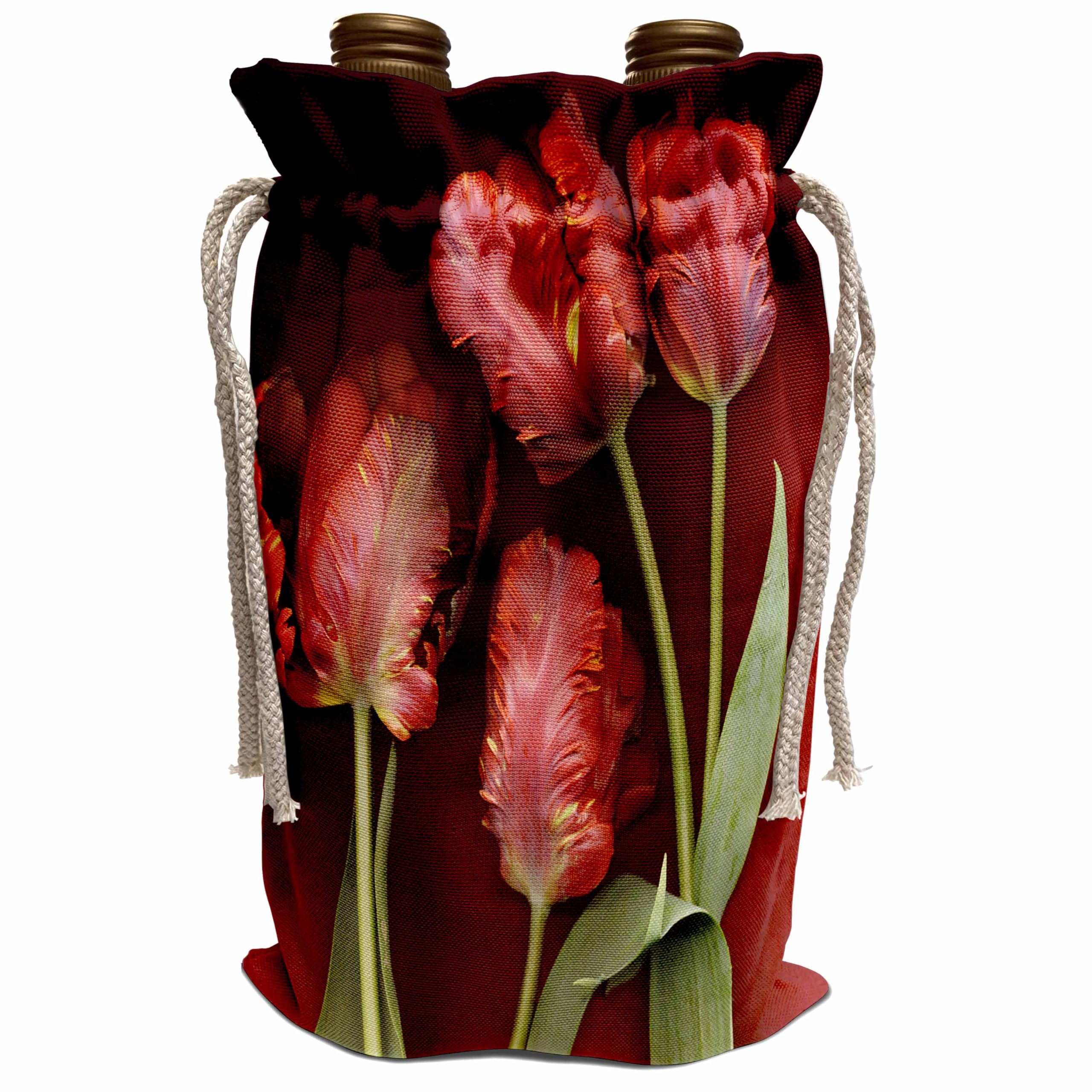 Elegant Wine Gift Bag with Red Tulips Design - Perfect for Wine Bottles, Gifts, and Special Occasions