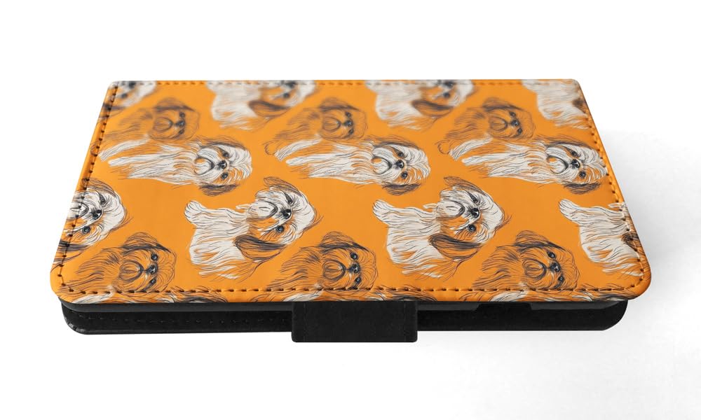 Cute Shih Tzu Puppy Dog Pattern Faux Leather Flip Wallet Phone Case for Apple iPhone 14 - Perfect for Pet Lovers & Daily Use
