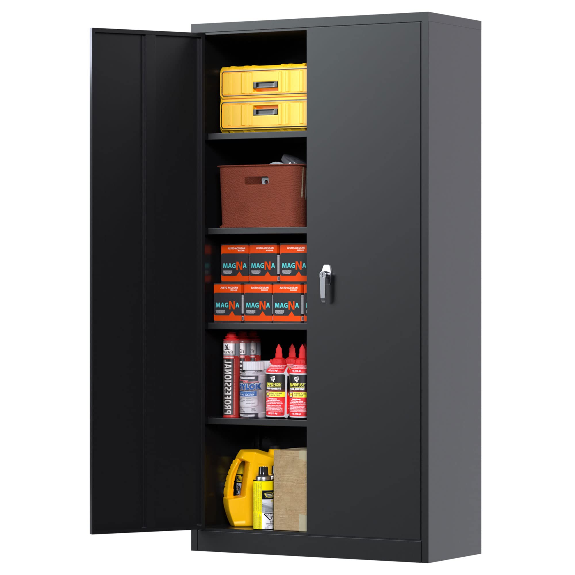 Aobabo 72-Inch Tall Metal Storage Cabinet with Handle Locking System - 4 Adjustable Shelves Steel Organizer for Office, Garage, Warehouse & Home Storage - Black (Assembly Required) - Perfect for Organizing Tools, Files & Supplies