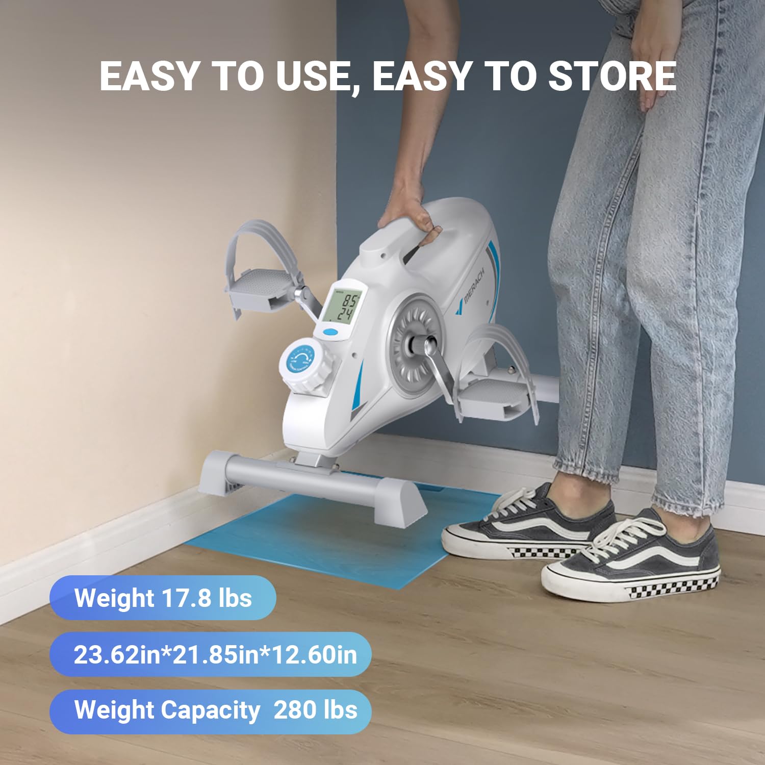 MERACH Under Desk Bike Pedal Exerciser - Quiet Magnetic Mini Exercise Bike for Arm & Leg Recovery, Physical Therapy - Smooth Foot Desk Cycle with 2 Resistance Bands & Non-Slip Mat - Perfect for Office, Home Workouts & Rehabilitation