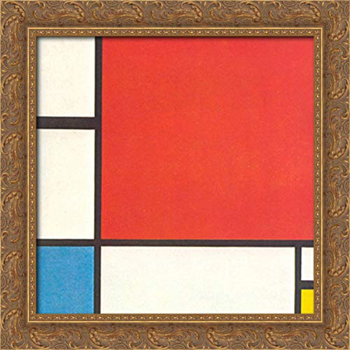 Piet Mondrian Composition With Red, Blue And Yellow 20x20 Inch Gold Ornate Wood Framed Canvas Art - Modern Abstract Wall Decor for Living Room, Office & Gallery
