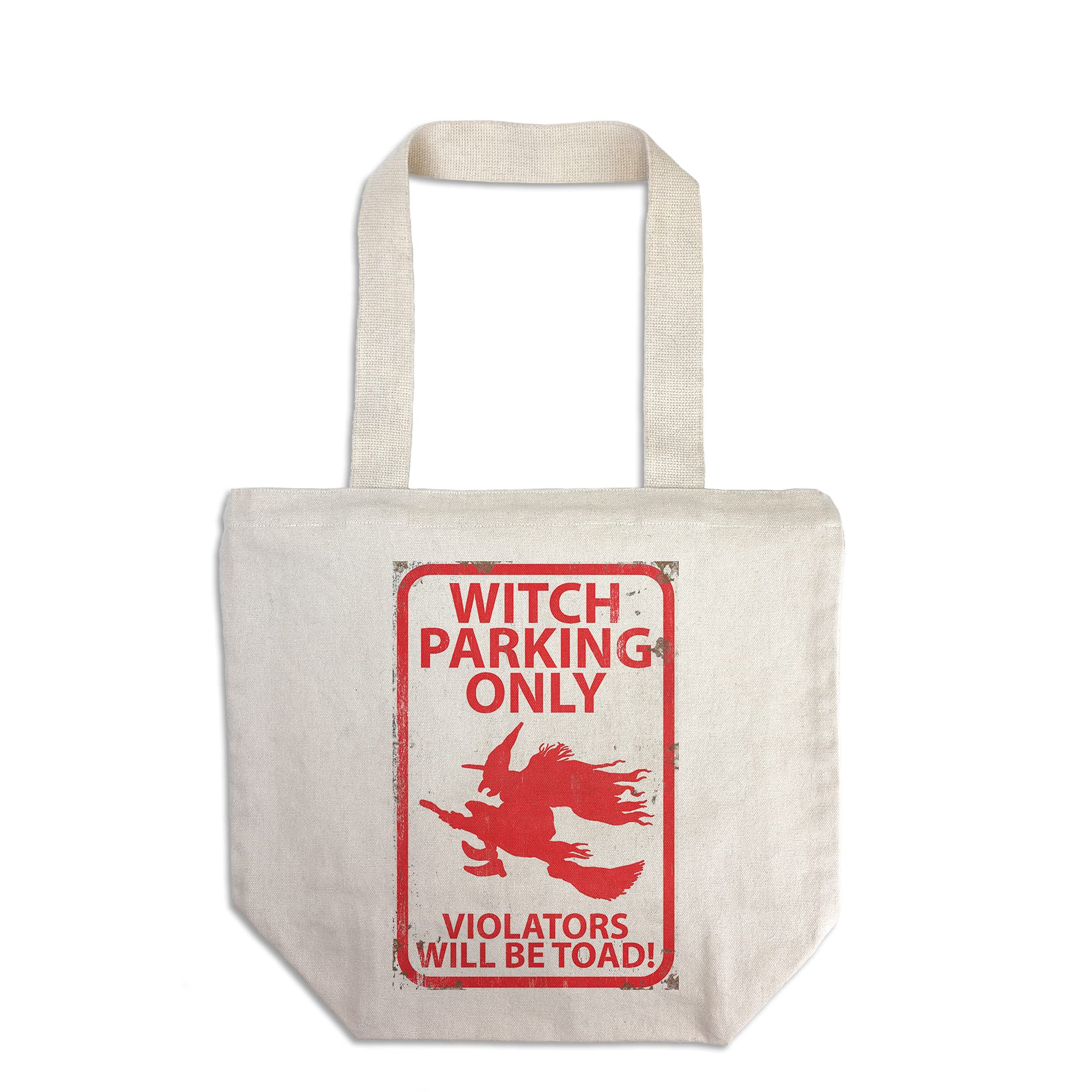 Witch Parking Only Sign Tote Bag - 100% Cotton Canvas Reusable Shopping Bag for Groceries, Beach & Halloween Decor - Funny Witchcraft Gift for Women