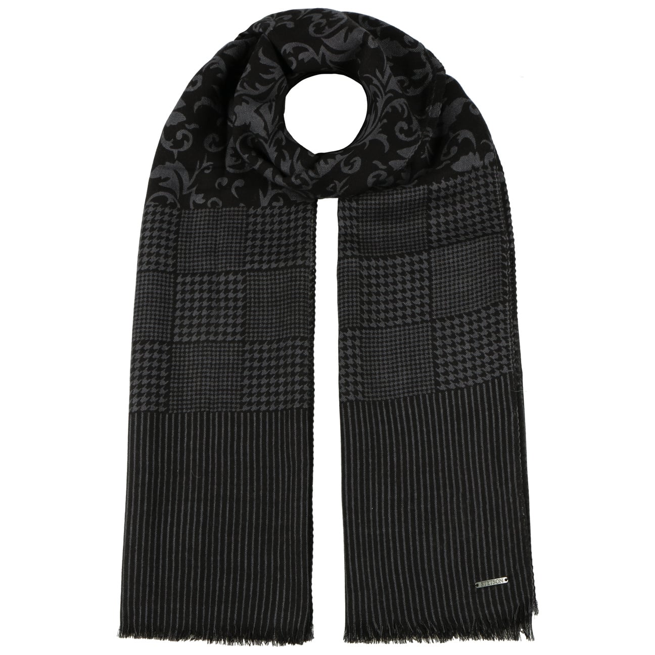 Stetson Pattern Mix Wool Scarf - Warm Winter Fashion Accessory for Men & Women - Perfect for Cold Weather, Outdoor Activities, and Holiday Gifts