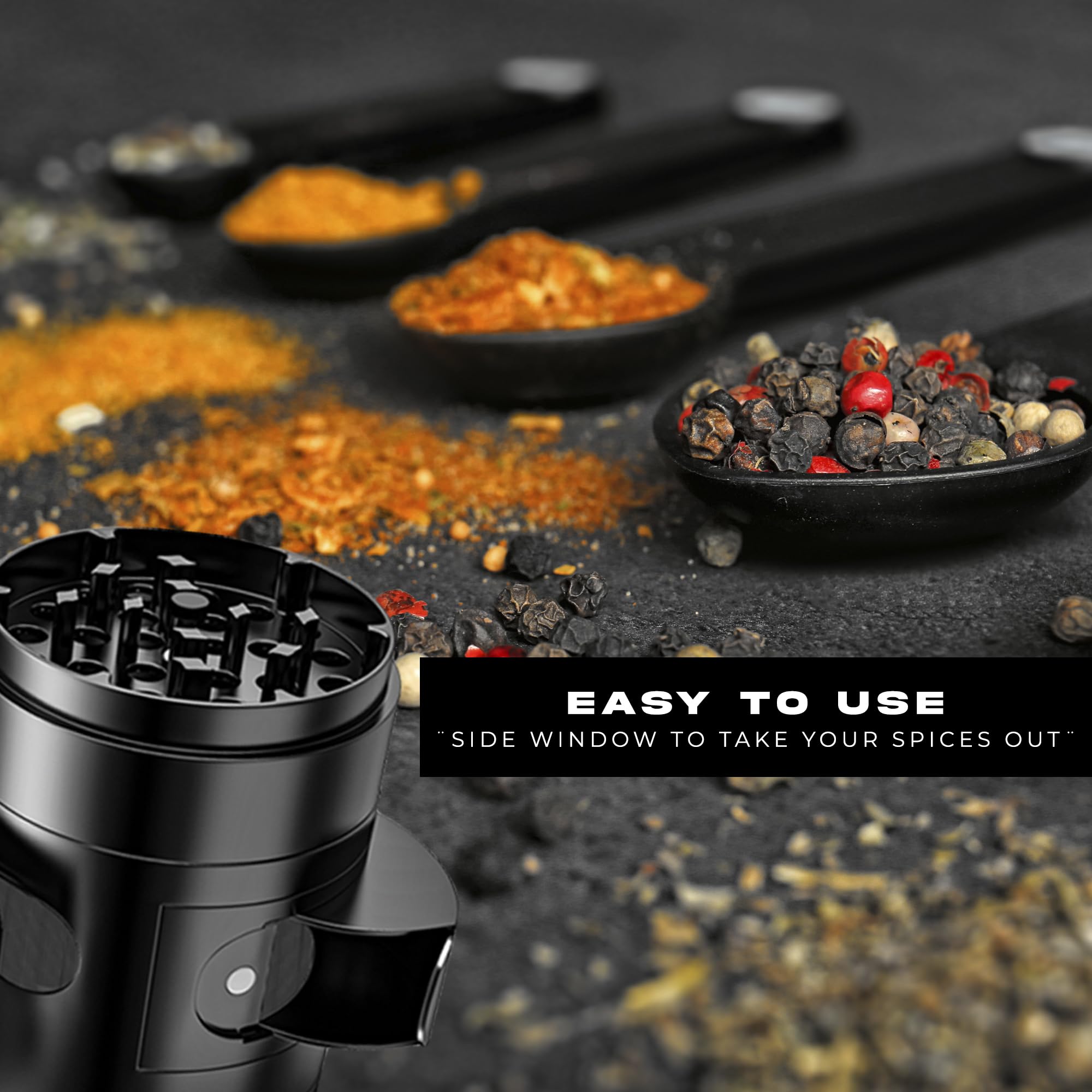 Premium Bazaar Manual Kitchen Grinder - Durable Zinc Alloy Spice & Coffee Grinder for Home Cooking, Baking & Camping - Black