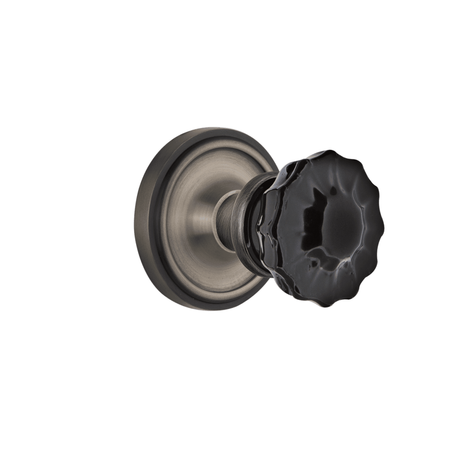 Antique Pewter Classic Rosette with Black Crystal Knob - Vintage Cabinet & Drawer Pull for Home Decor, Furniture Hardware Upgrade