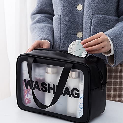 HICOPOWER Matte Translucent Travel Toiletry Bag for Women & Men - Waterproof Cosmetic Organizer with Handy Handle, Large Black Makeup Bag for Toiletries & Accessories | Perfect for Commuting, Gym, Business Trips & Vacation Travel