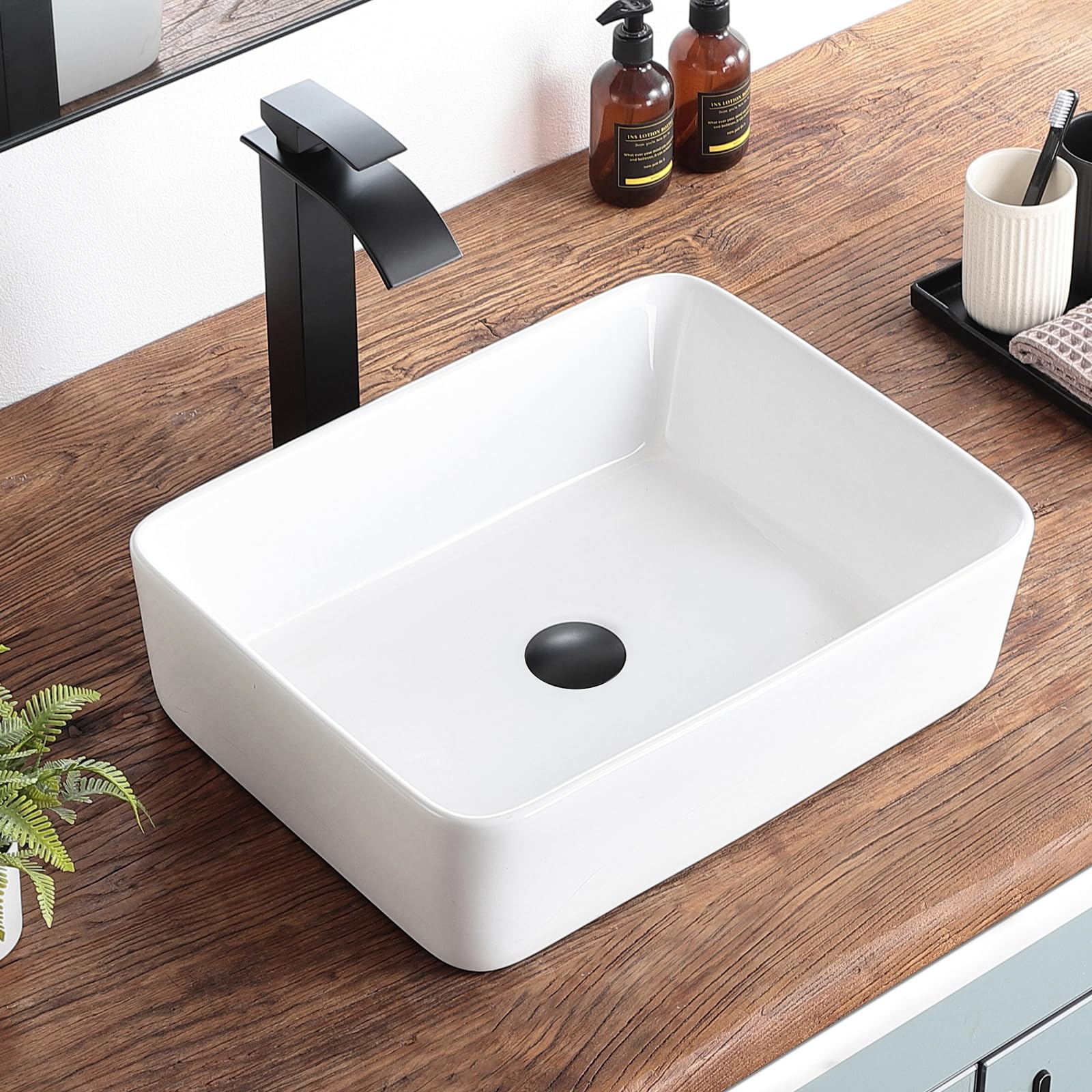 KARAMAG 19x15 Inch White Porcelain Rectangular Vessel Sink - Modern Above Counter Bathroom Vanity Sink for Contemporary Homes & Luxury Hotels | Perfect for Master Bathrooms, Guest Suites & Spa Retreats