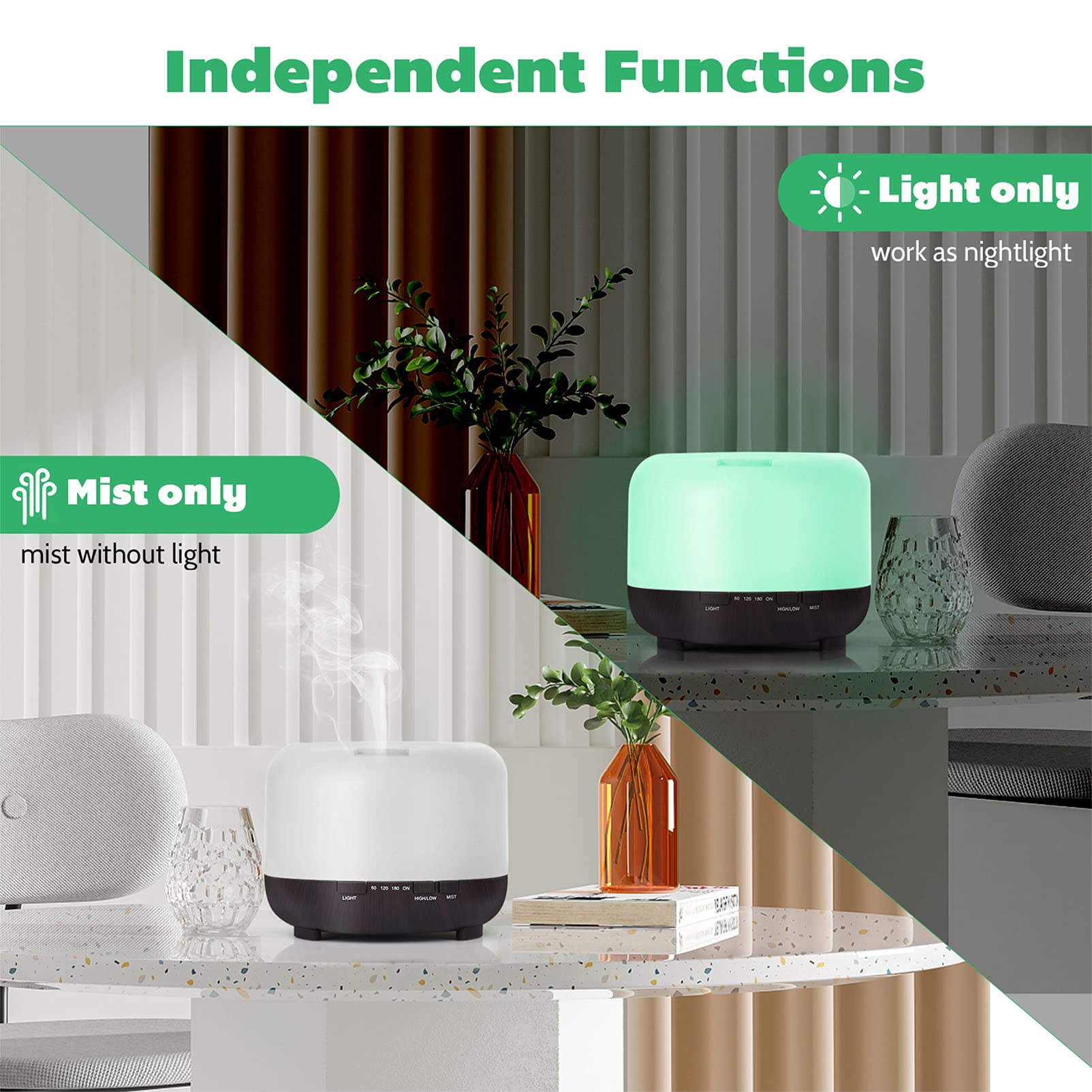 500ml Ultrasonic Essential Oil Diffuser with Remote Control - Large Room Aromatherapy Humidifier, Quiet Air Freshener with Timer for Bedroom, Office & Spa | Easy Clean Black Scent Vaporizer for Relaxation, Yoga & Home Decor