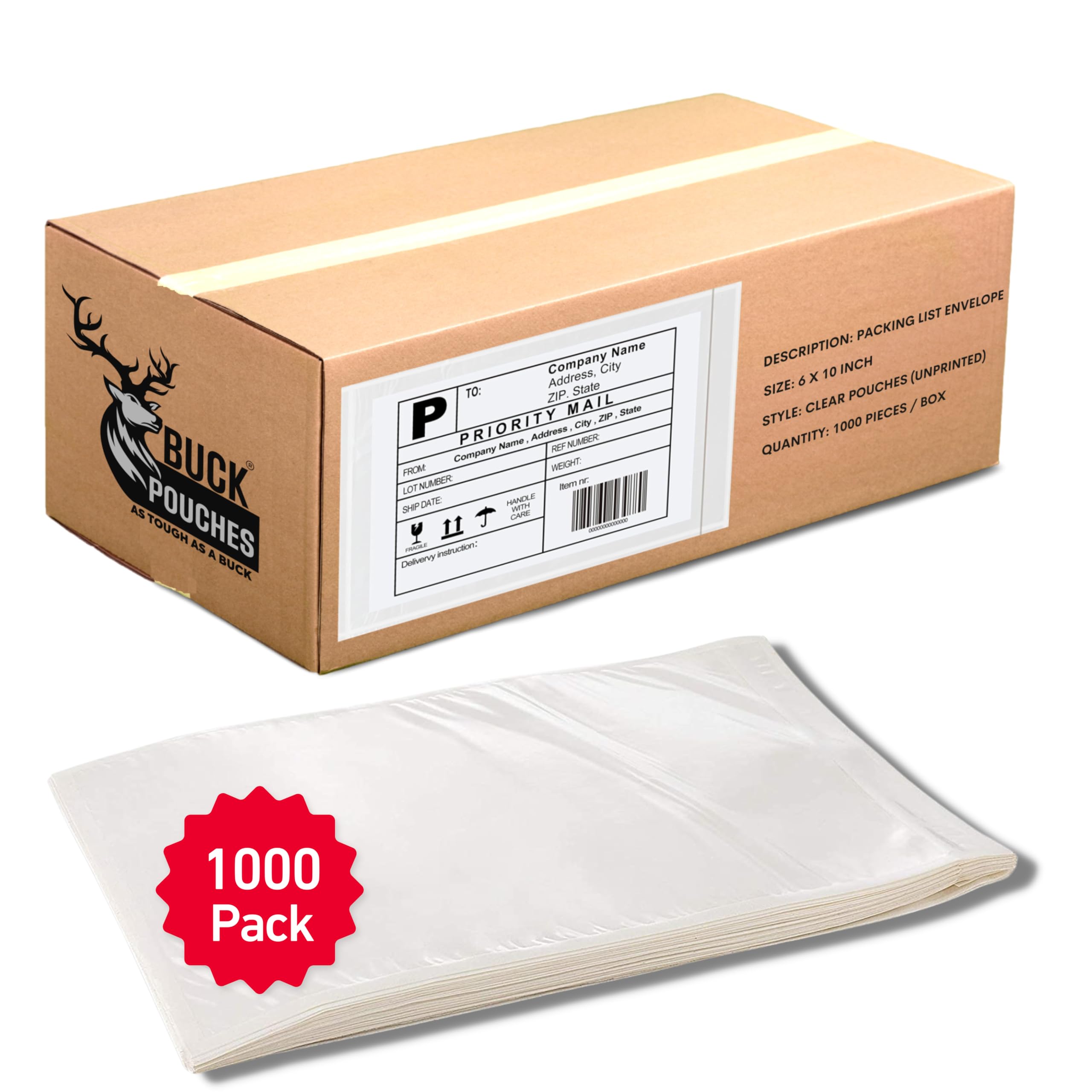 1000 Pack 6x10 Inch Clear Self-Adhesive Shipping Label Sleeves - Waterproof Peel & Seal Packing Slip Envelopes for Mailing Labels, Invoices & Documents - Perfect for Ecommerce, Logistics & Office Organization