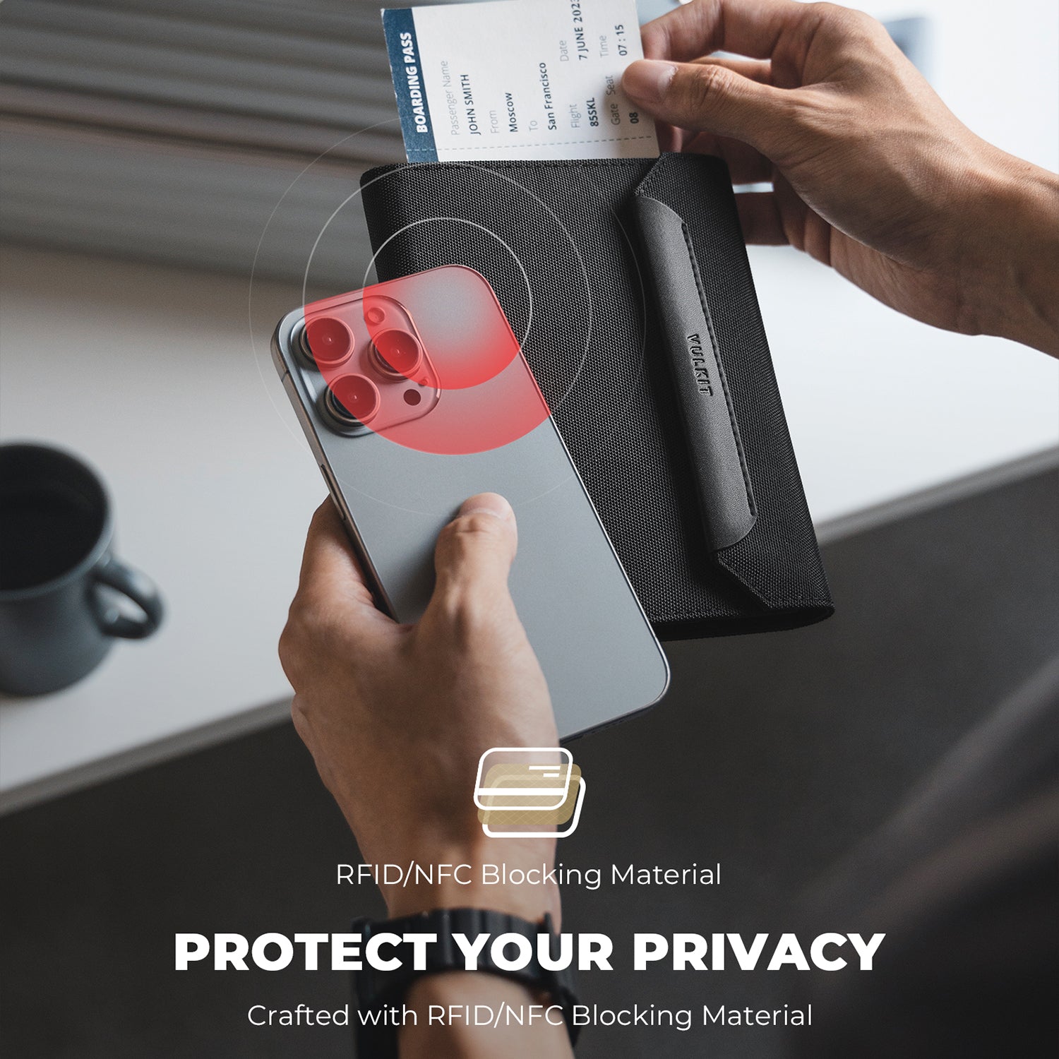 VPW104 RFID Blocking Passport Card Holder - Secure Travel Wallet with Magnetic Closure & Removable AirTag Slot (Airtag Not Included) | Perfect for International Trips, Business Travel & Identity Protection
