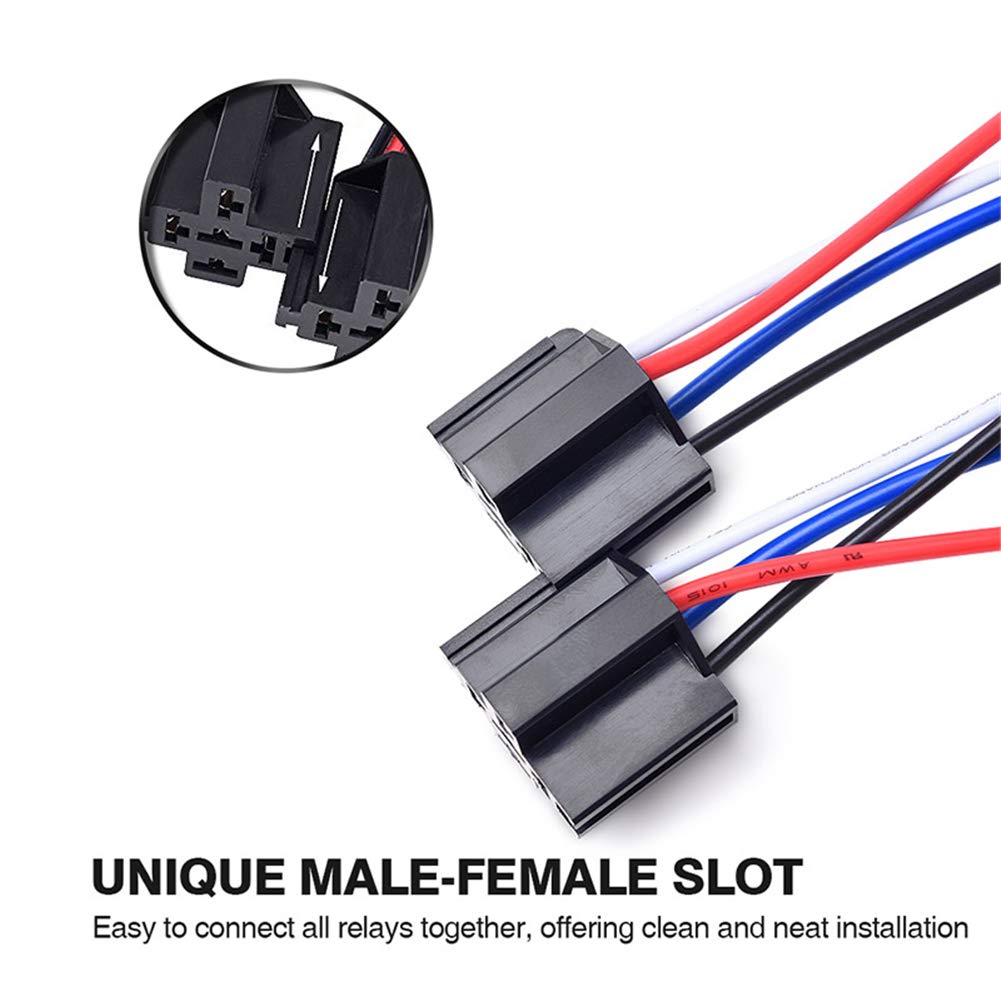 12V 30A 4 Pin DC Car Relay with 16AWG Colorful Wire Harness - Heavy Duty Automotive Starter Relay with Built-in Fuse for Car Accessories, Audio Systems, LED Lights & Vehicle Upgrades