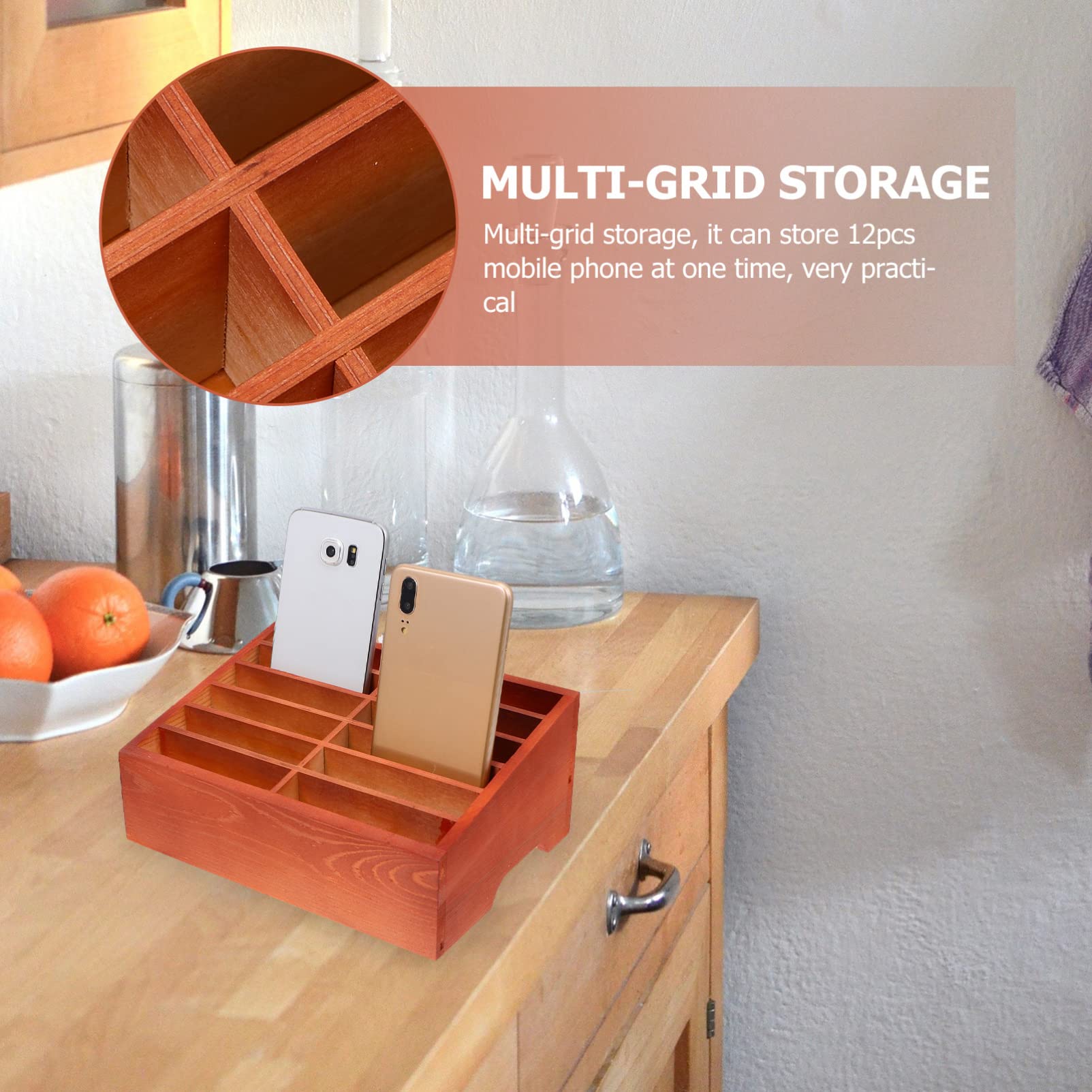 Wooden 12-Grid Cell Phone Holder & Desktop Organizer Box - Phone Storage Organizer for Classroom, Office, Meeting Rooms & Home Use - Perfect for Teachers, Students & Professionals (Natural Color)