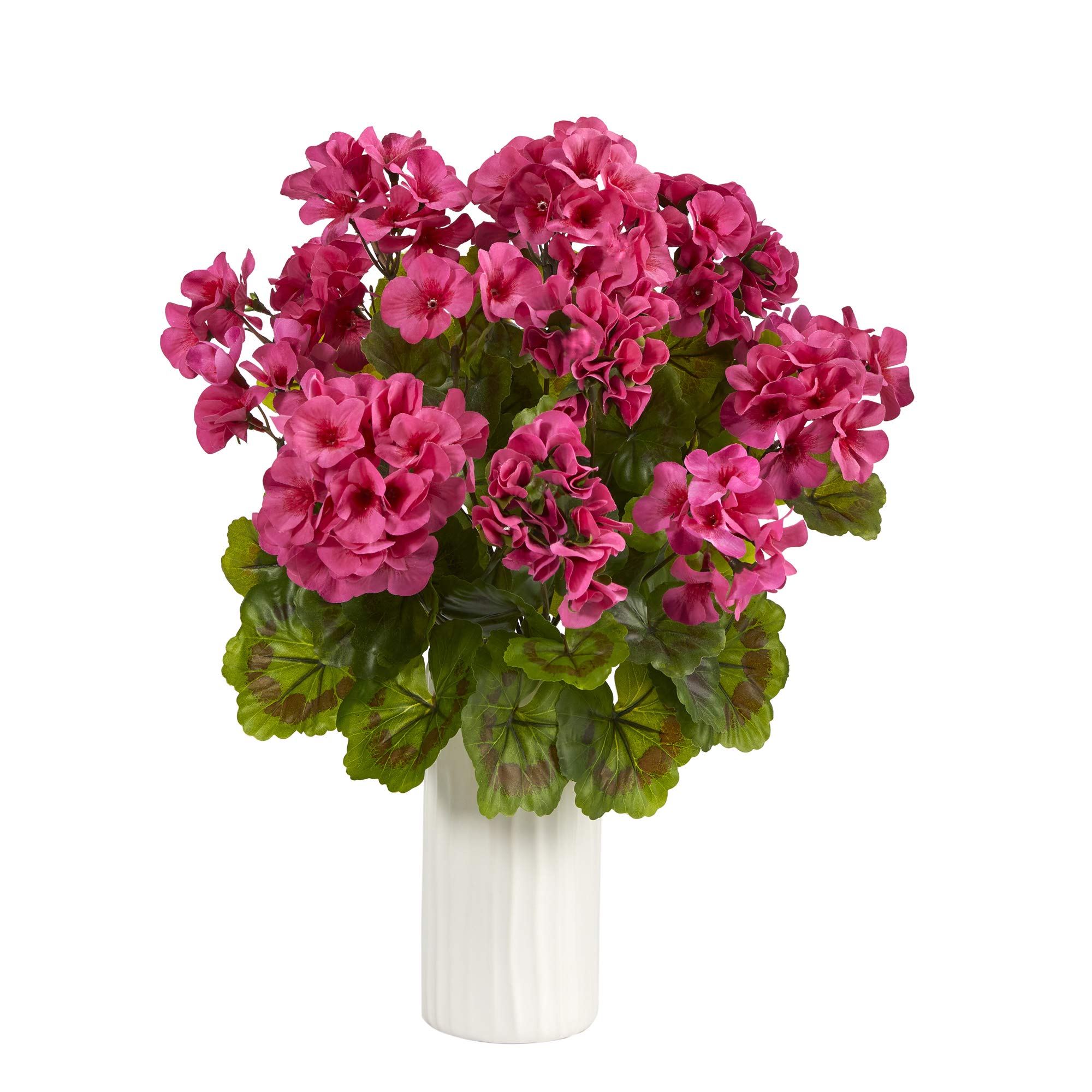 Nearly Natural 18-Inch UV Resistant Artificial Geranium Plant in White Planter - Indoor/Outdoor Decor for Home, Office, Patio & Garden