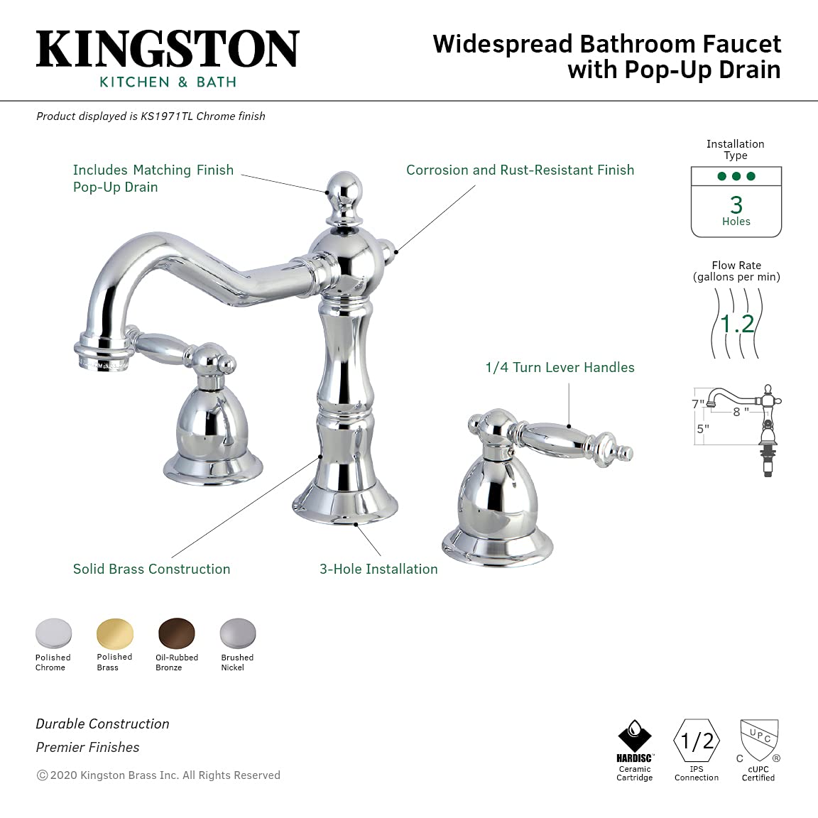 Kingston Brass KS1975TL Heritage Widespread Bathroom Faucet in Oil Rubbed Bronze - Perfect for Vintage Style Bathroom Vanities and Powder Rooms