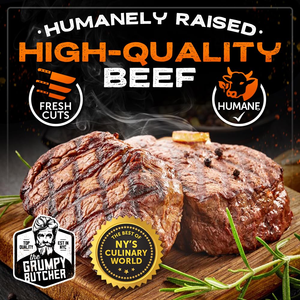 Premium Grumpy Butcher Steaks & Pork Chops Gift Box - 2 Top Sirloin Steaks (6 oz) & 2 Duroc Bone-in Pork Chops (14 oz) - Gourmet Meat Gift Package for Special Occasions, BBQ Parties & Holiday Gifting
