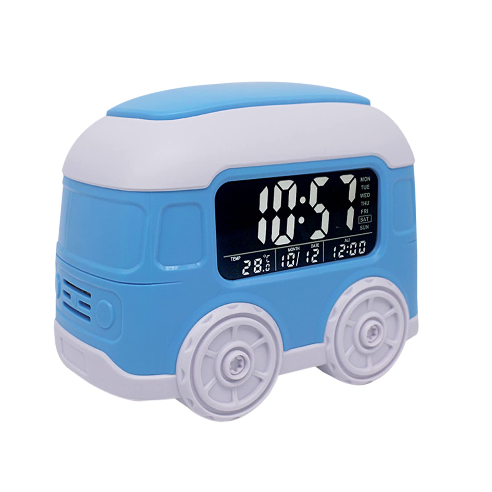 Bus Shaped Digital Alarm Clock with Temperature & Date Display - 3 Alarm Settings, Bedside Clock for Kids & Adults - Perfect for Bedrooms, Dorms, Travel & Nightstands