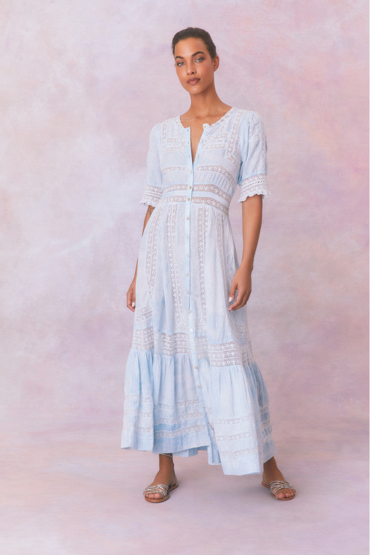 Minka Stripe Hand Dye Lace Maxi Dress - Boho Chic Summer Beach Dress for Women, Perfect for Vacations, Weddings & Date Nights
