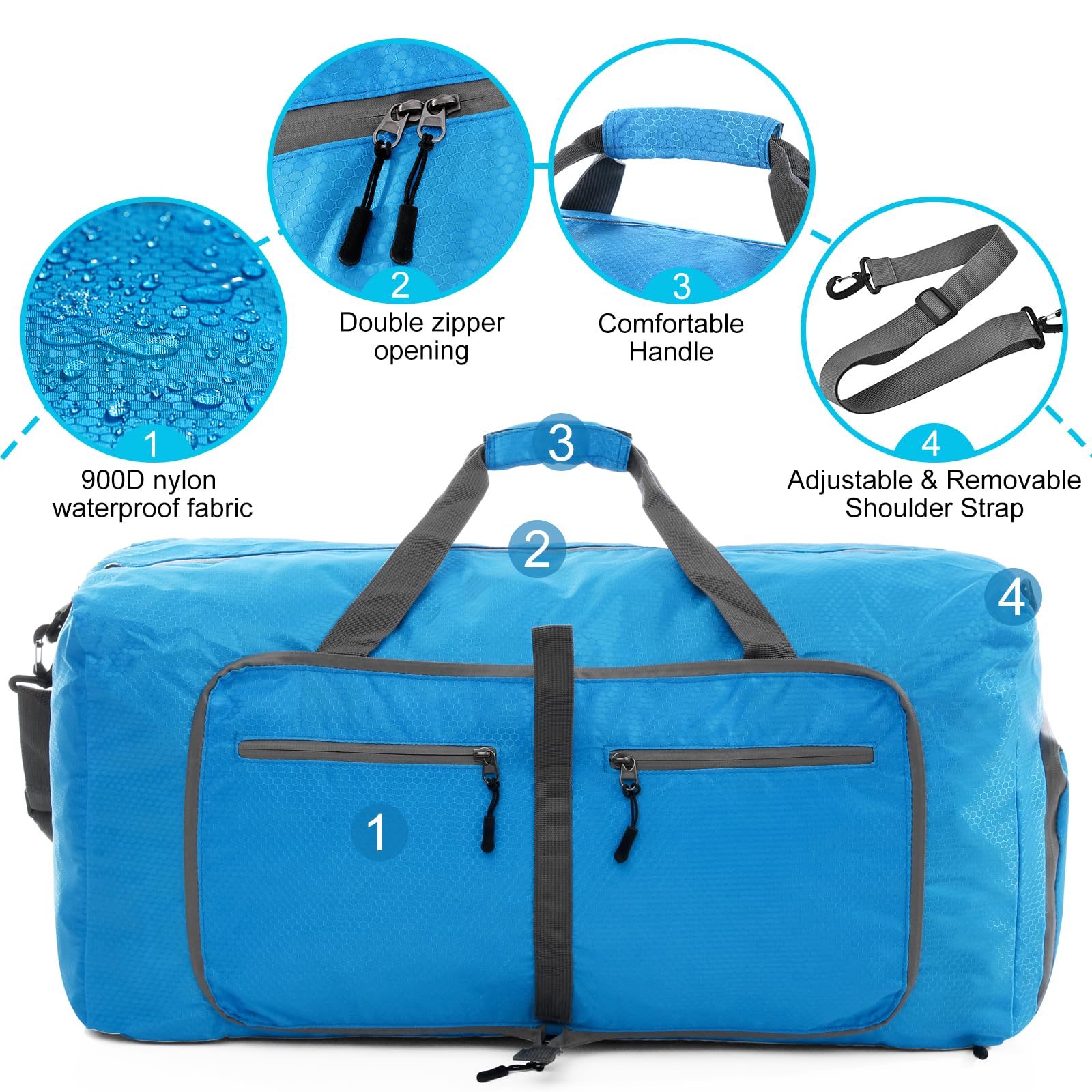 Felipe Varela Waterproof Foldable Duffle Bag with Shoes Compartment & Adjustable Strap - Travel Duffel for Men & Women | Perfect for Gym, Weekend Trips & Airplane Carry-On
