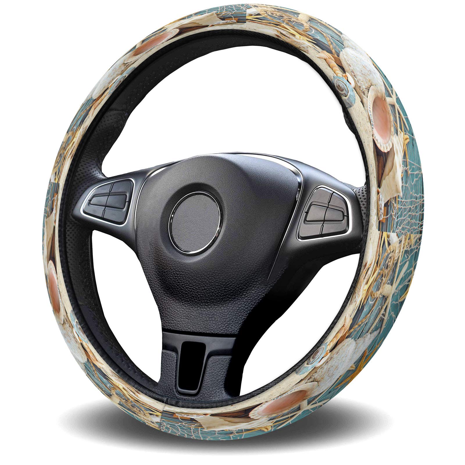 1998 Universal 15-Inch Anti-Slip Steering Wheel Cover - Ocean Seashell Conch Starfish Design for Cars, Trucks & SUVs - Perfect Gift for Men, Women & Teens - Enhance Driving Comfort & Style
