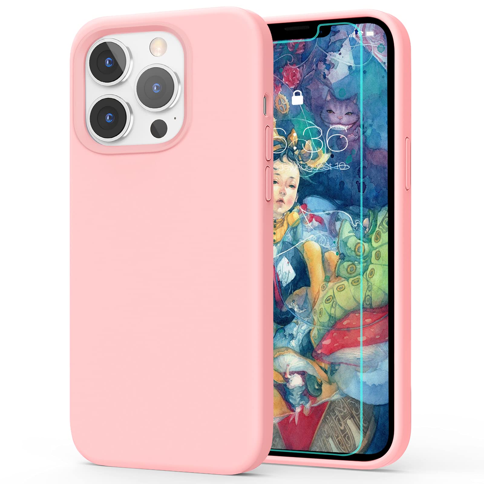 MILPROX iPhone 13 Pro Max Case (2021) with Screen Protector - Shockproof Liquid Silicone Cover with Soft Microfiber Lining | Protective Bumper Gel Shell | Perfect for Work, Travel & Everyday Use - Pink
