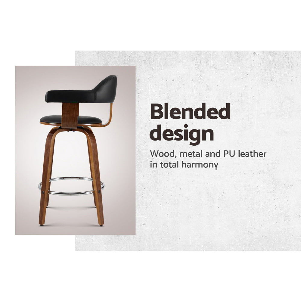 Premium Two Bar Stools with Genuine Leather Seat & Solid Wood Legs - Perfect for Kitchen Island, Home Bar, and Dining Room Decor