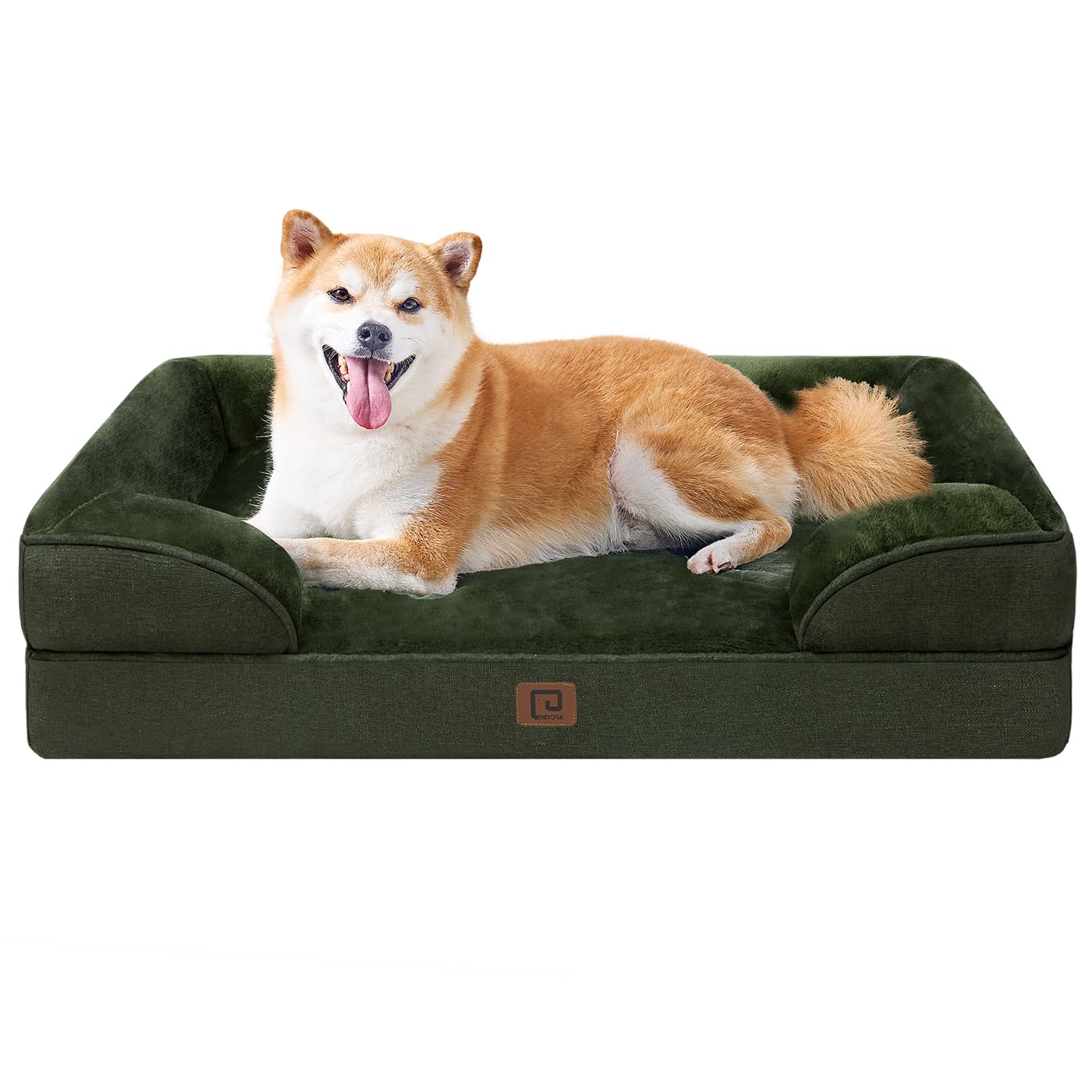 Orthopedic Dog Bed for Large Dogs - Waterproof Memory Foam Pet Bed with Non-Slip Bottom & Removable Washable Cover - Egg Crate Support for Joint Pain Relief - Perfect for Living Room, Bedroom or Crate - Dark Green