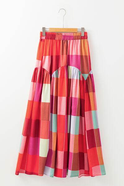 Stylish Color Block Elastic Waist Maxi Skirt for Women - Comfortable Flowy Long Skirt for Summer, Beach, Vacation & Casual Outfits