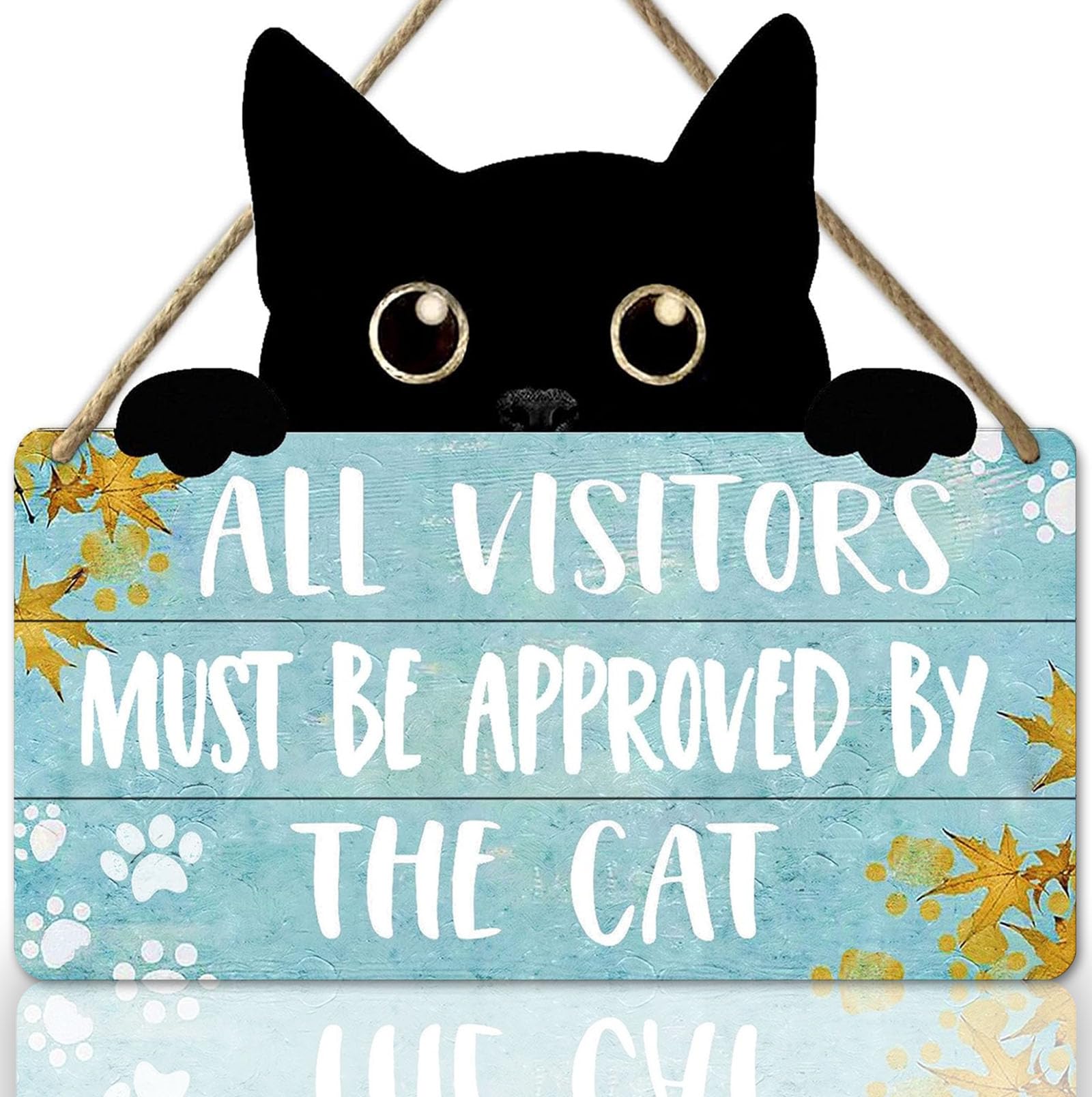 Funny Cat Wall Decor - 'All Visitors Must Be Approved By Cat' Wooden Plaque Sign | Pet Door Hanging Decor for Cat Lovers | Welcome Home Gift for Cat Owners | Perfect for Living Room, Bedroom or Office Decor
