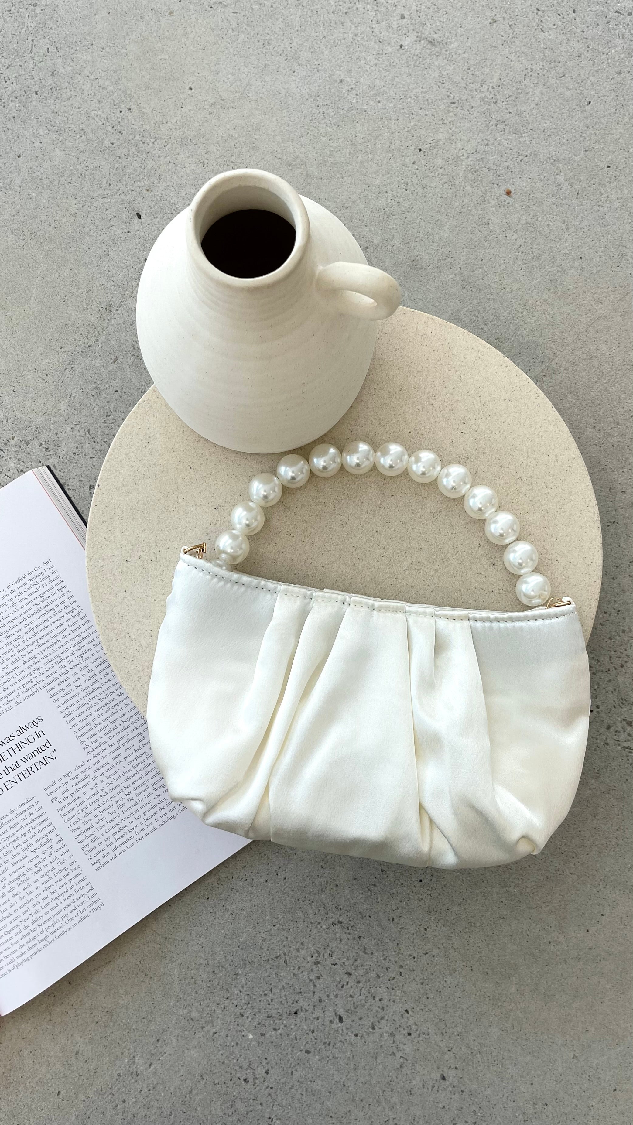 Hepburn Women's Ivory Leather Purse - Elegant Handbag for Work, Travel & Evening Events