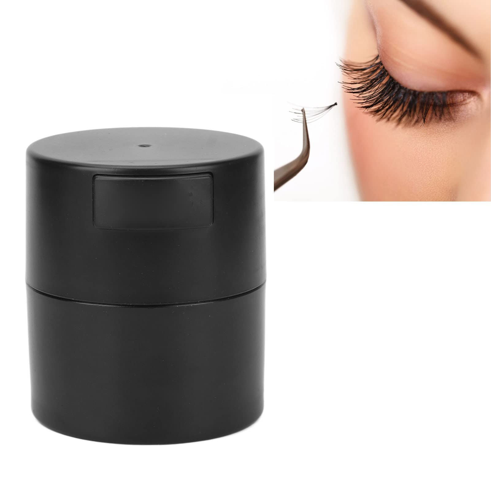 EXCLUZO Eyelash Extension Glue Storage Jar with Button Open & Negative Pressure Sponge - Large Capacity Lash Adhesive Container for Professional Salon Use - Perfect for Lash Artists & Beauty Professionals (Black)