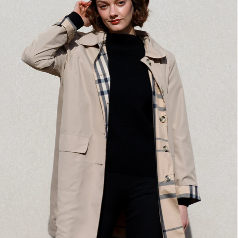 Waterproof Camel & Plaid Rain Trench Coat with Detachable Hood | Stylish Windproof Raincoat for Women & Men | Perfect for Outdoor Activities, Commuting & Travel
