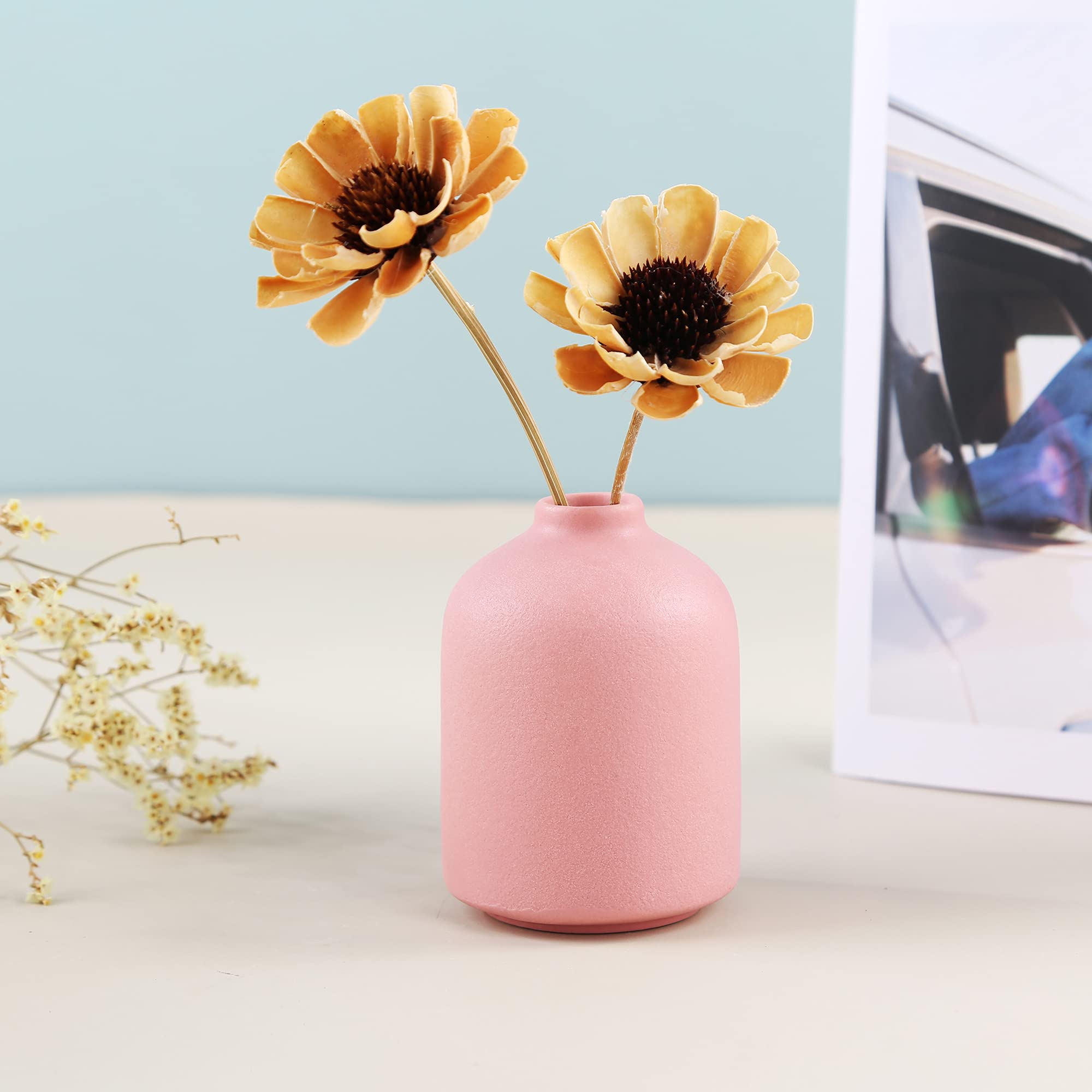 Elegant Pink Ceramic Vase for Home Decor - Handcrafted Flower Vase for Dried Flowers, Living Room Centerpiece, Floral Arrangement & Photography Props | Perfect for Boho, Farmhouse & Modern Interior Design