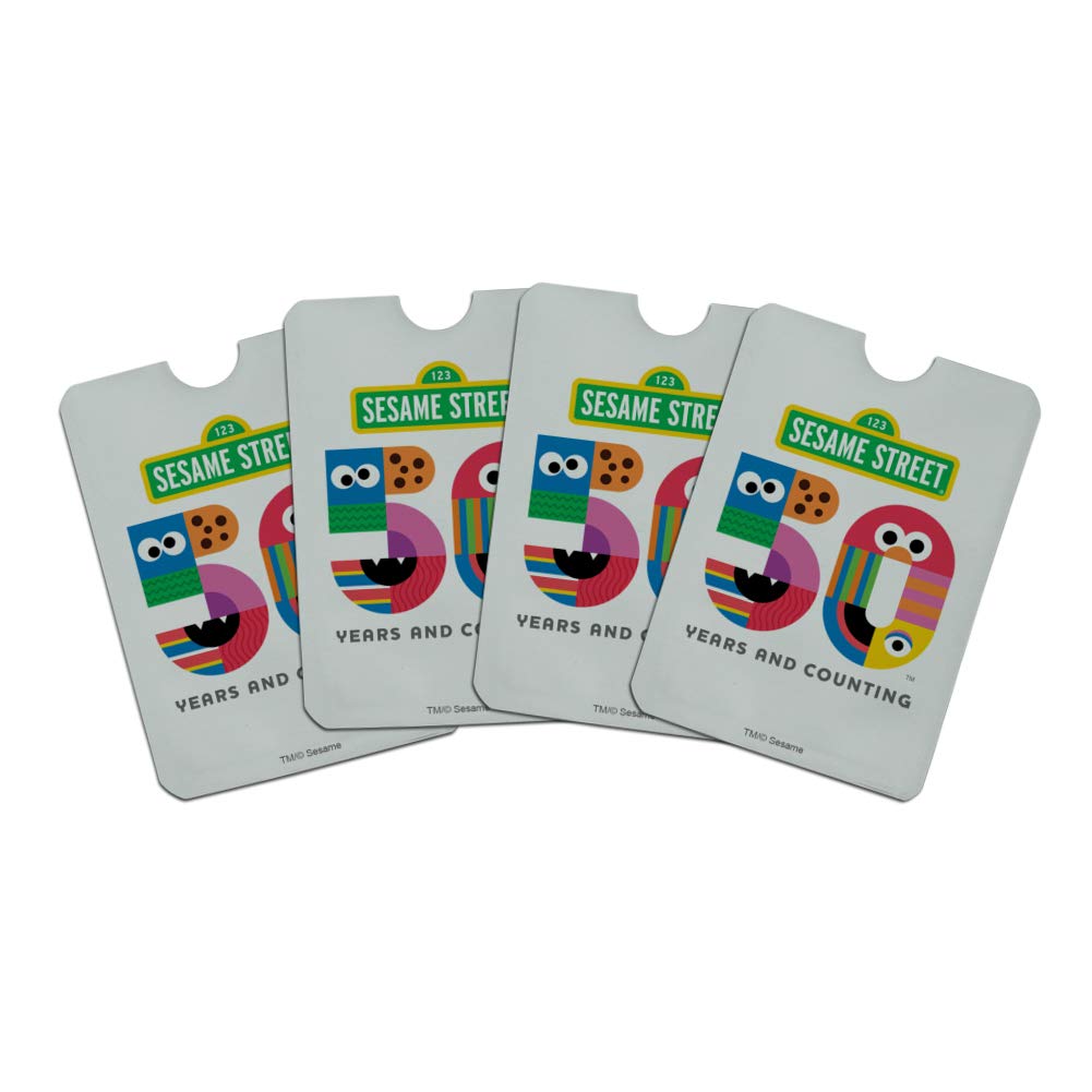 Sesame Street 50th Anniversary RFID Blocking Credit Card Holder - 4 Pack Wallet Protector Sleeves for Contactless Security (Ideal for Travel, Shopping & Daily Use)