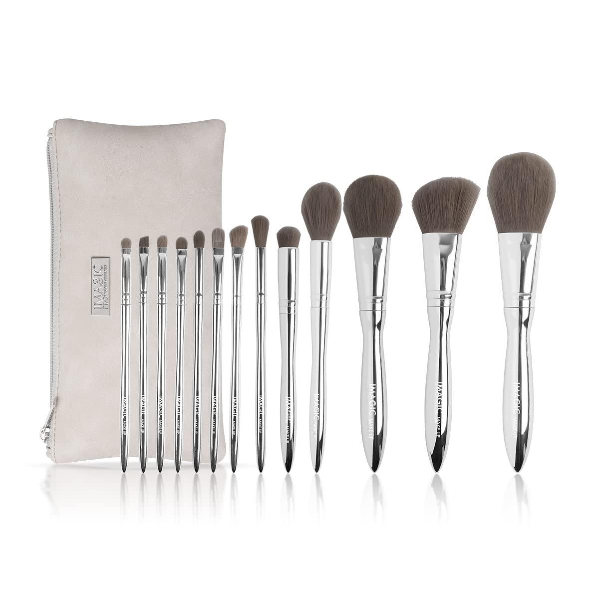 COSLUXE IMAGIC PRO 13-Piece Professional Makeup Brush Set for Eyes & Face - Silver Handle Makeup Brushes Kit (No Bag Included) - Perfect for Makeup Artists, Beginners & Daily Beauty Routine