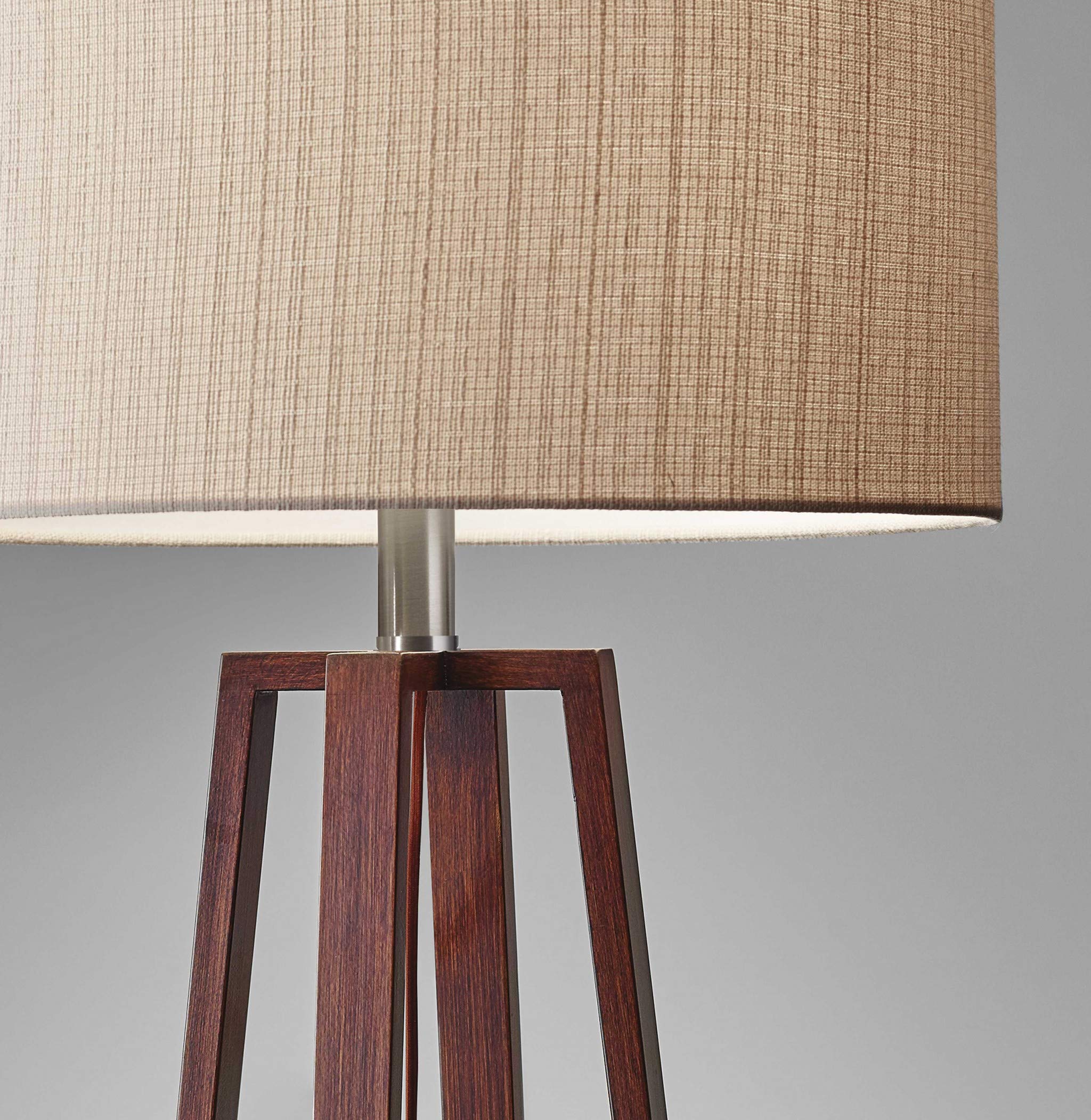 HomeRoots Walnut Wood Finish Linen Fabric Shade Table Lamp - Elegant Bedside & Living Room Lighting for Home Decor