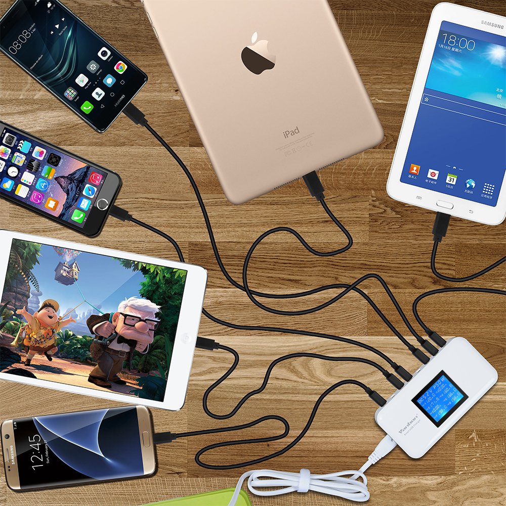60W 8-Port USB Wall Charger Fast Charging Station with LCD Display - Universal Multi-Port USB Charger for iPhone, Samsung, iPad, Tablets & More - Perfect for Home, Office, Travel & Family Charging Needs