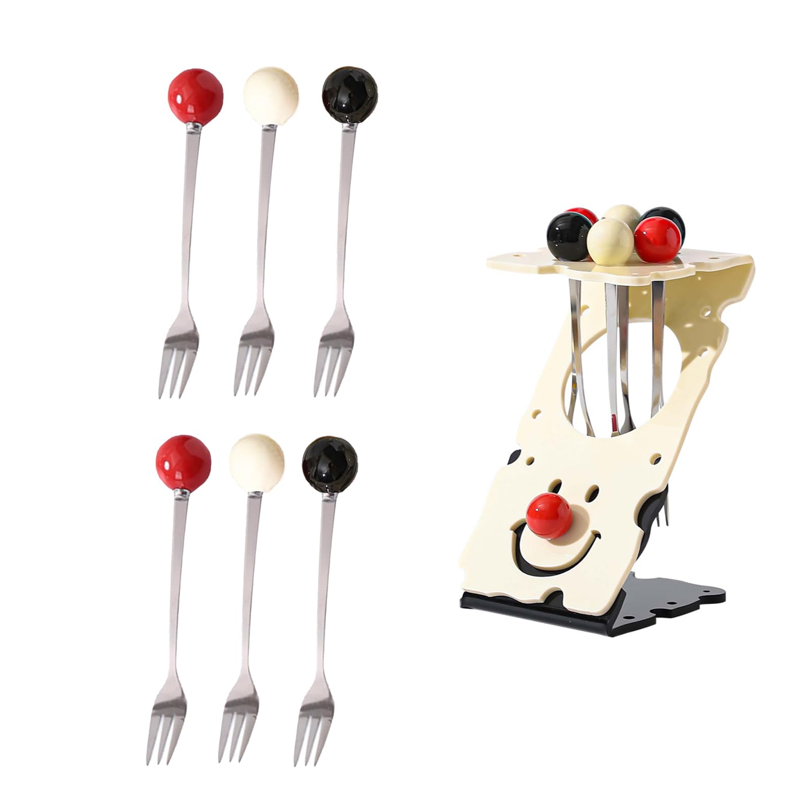 6-Piece Mini Dessert Forks Set - Stainless Steel Appetizer & Cocktail Forks with Clown Holder - Perfect for Home, Party, Wedding & Fruit, Cake Serving (Colorful)