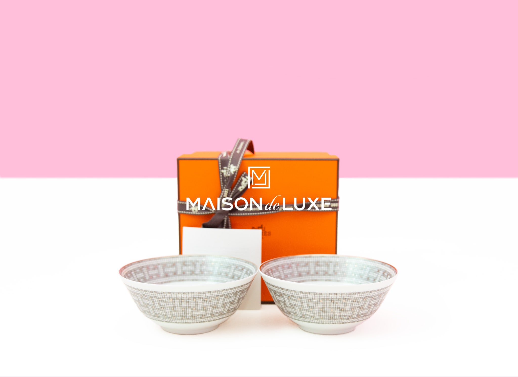 Hermes Classic Mosaique au 24 Platinum Rice Bowl - Luxury Porcelain Dinnerware Set for Fine Dining & Special Occasions
