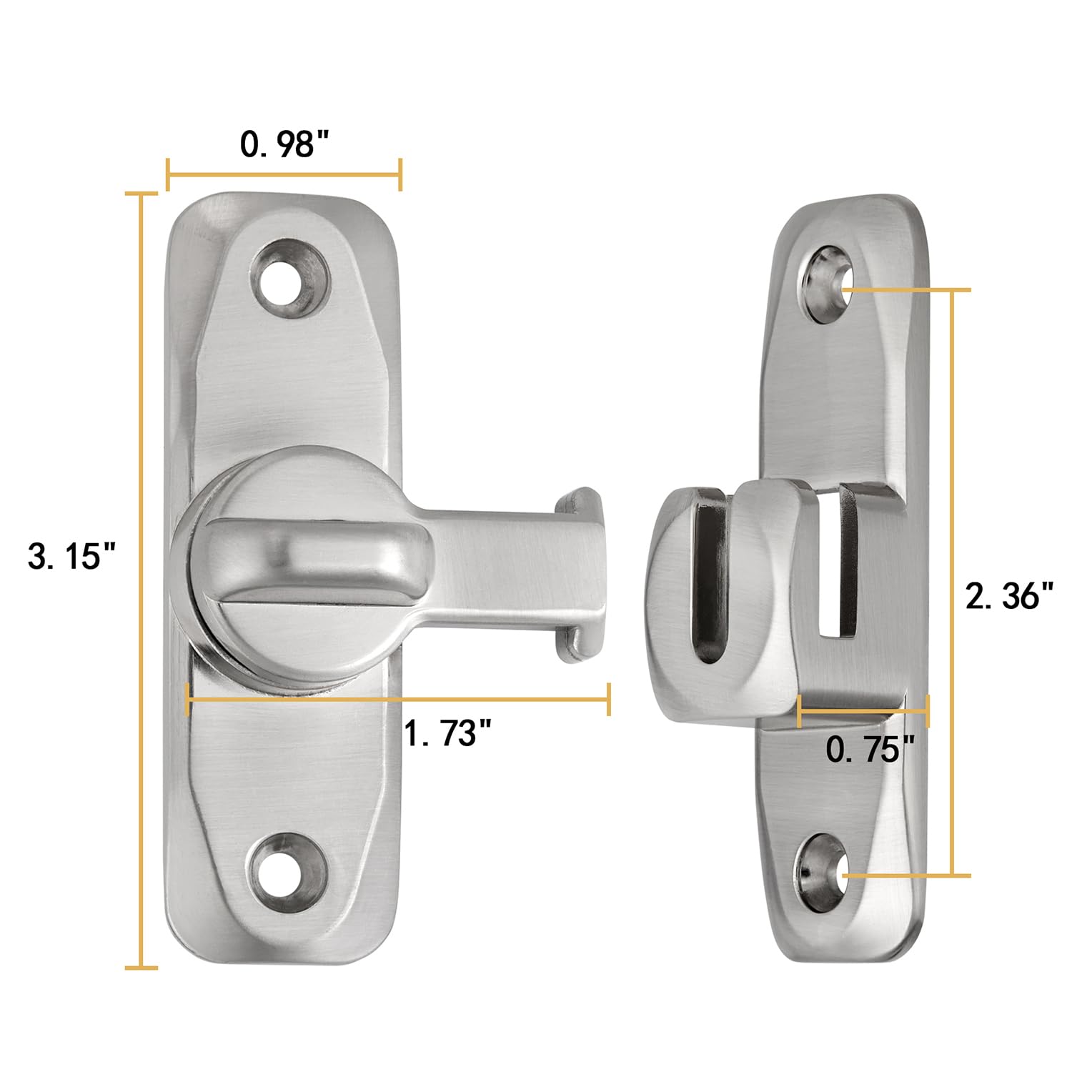 2 Pack Heavy Duty Zinc Alloy Barn Door Latches - 90/180 Degree Adjustable Gate Lock Set - Right Angle Flip Latch Hardware for Sliding Doors - Secure Cabinet & Bathroom Door Lock (Silver) - Perfect for Barns, Closets, Pantries and Home Organization
