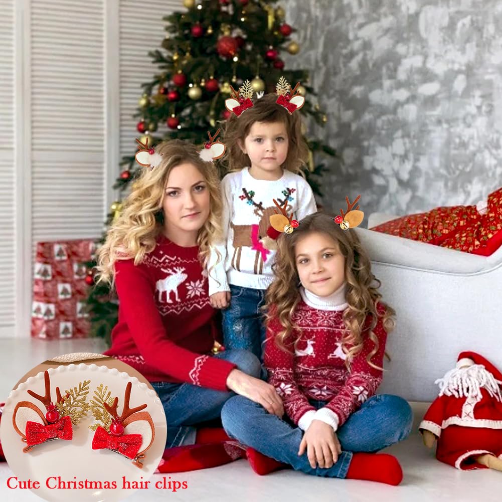 3 Pairs Christmas Hair Clips - Cute Reindeer Antlers Headbands for Women & Girls, Holiday Hair Accessories (Red/Green) - Perfect for Christmas Parties, Family Photos & Festive Celebrations