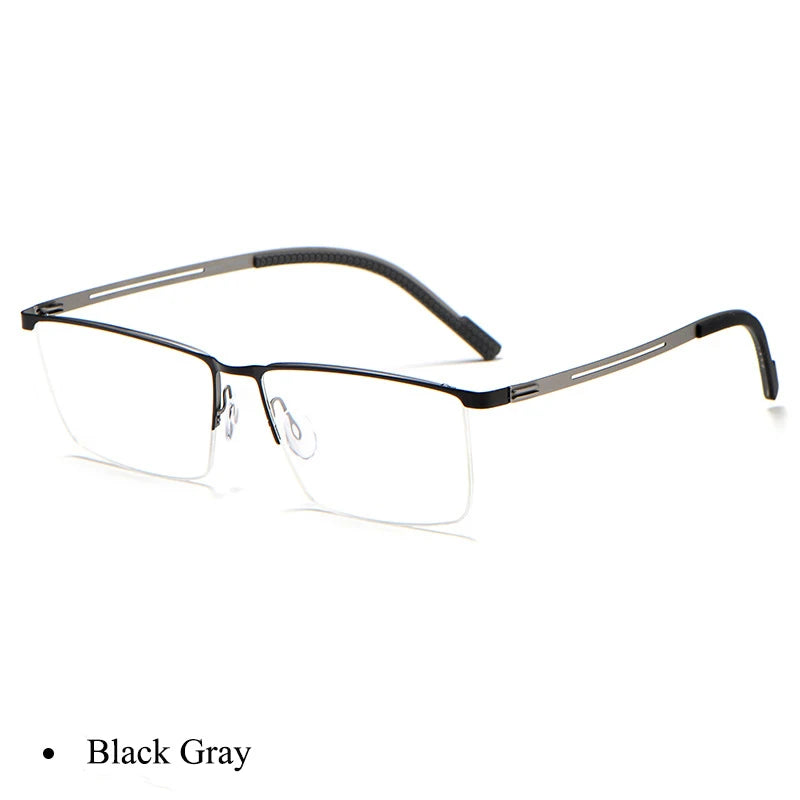 Bclear Men's Semi-Rimless Square Titanium Eyeglasses Frame 0129 - Lightweight Durable Glasses for Work, Reading & Fashion
