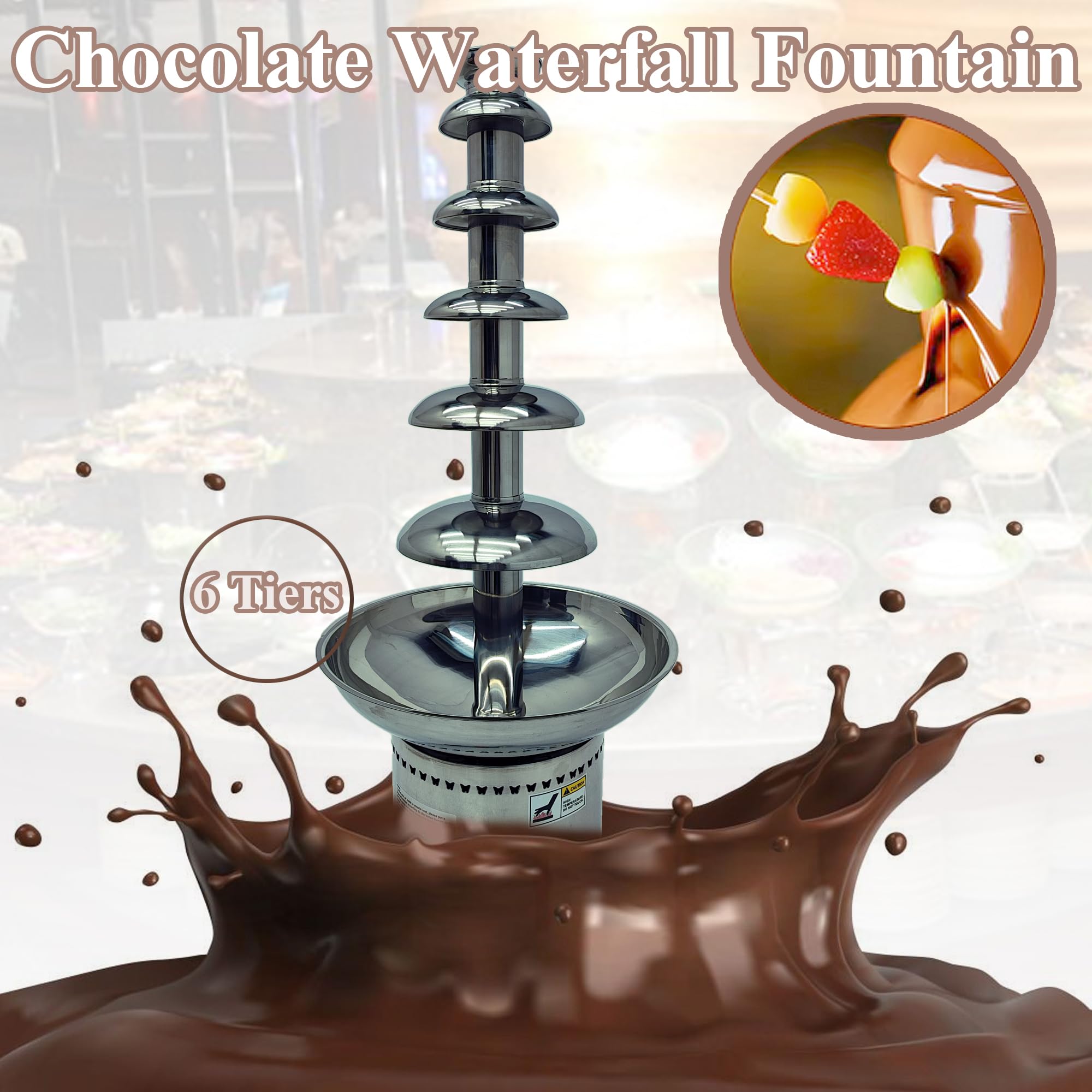6-Tier Stainless Steel Chocolate Fountain Machine - 110V Hot Chocolate Melter for Weddings, Birthdays & Parties | Commercial Chocolate Fondue Fountain for Dessert Buffets, Catering & Events