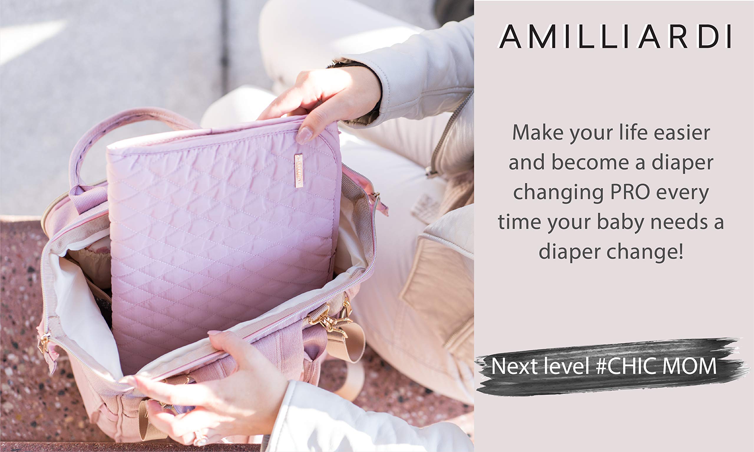 AMILLIARDI Portable Diaper Changing Pad - Waterproof Travel Changing Mat for Baby, Infant & Newborn - Compact, Stylish & Chic (Blush/Light Pink) - Perfect for On-the-Go Parents, Airplane Travel & Nursery Use