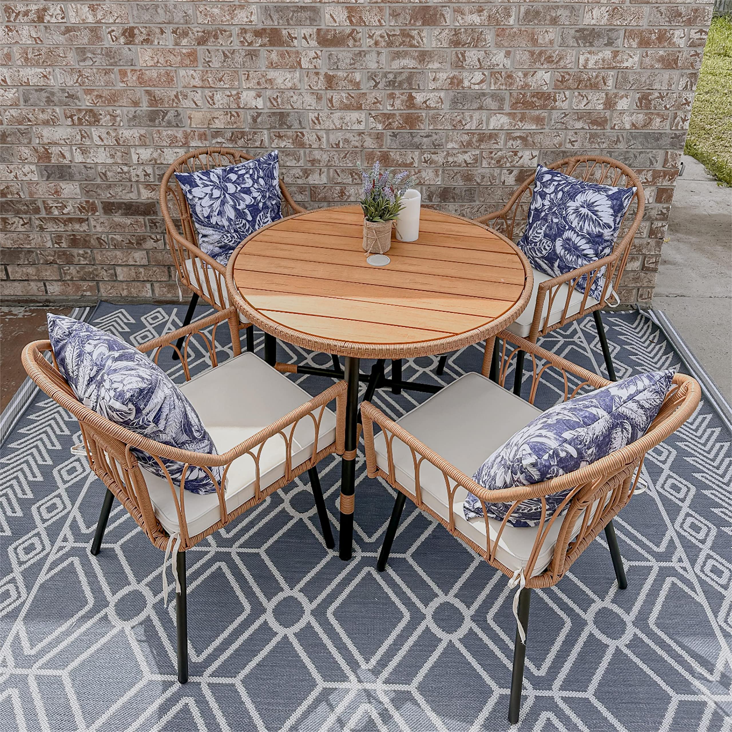 YITAHOME 5-Piece Outdoor Patio Dining Set - Wicker Rattan Table & Chairs for Backyard, Garden, Balcony - Includes Umbrella Hole | Perfect for Outdoor Entertaining, BBQ Parties & Relaxing in the Sun