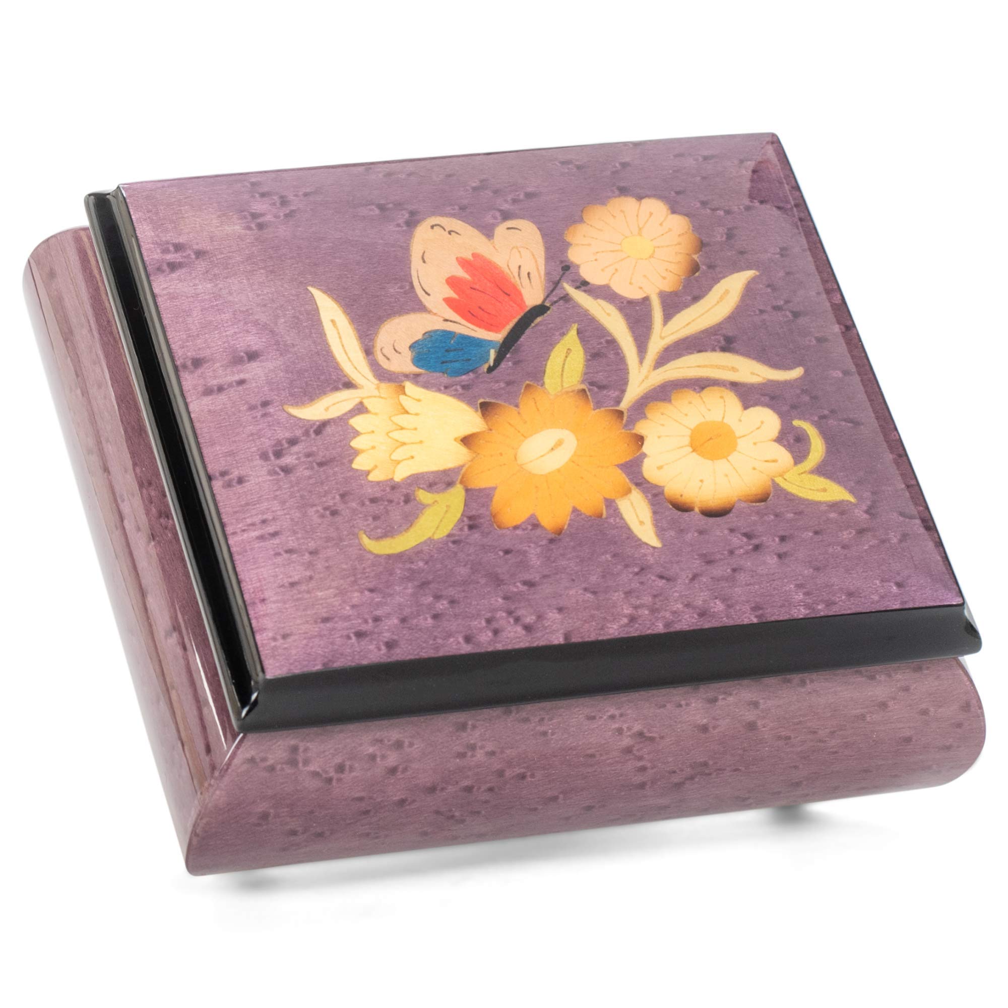 Exquisite Purple Italian Inlaid Music Box & Jewelry Box with Butterfly Design - Customizable Tune Options | Perfect Gift for Weddings, Anniversaries & Home Decor