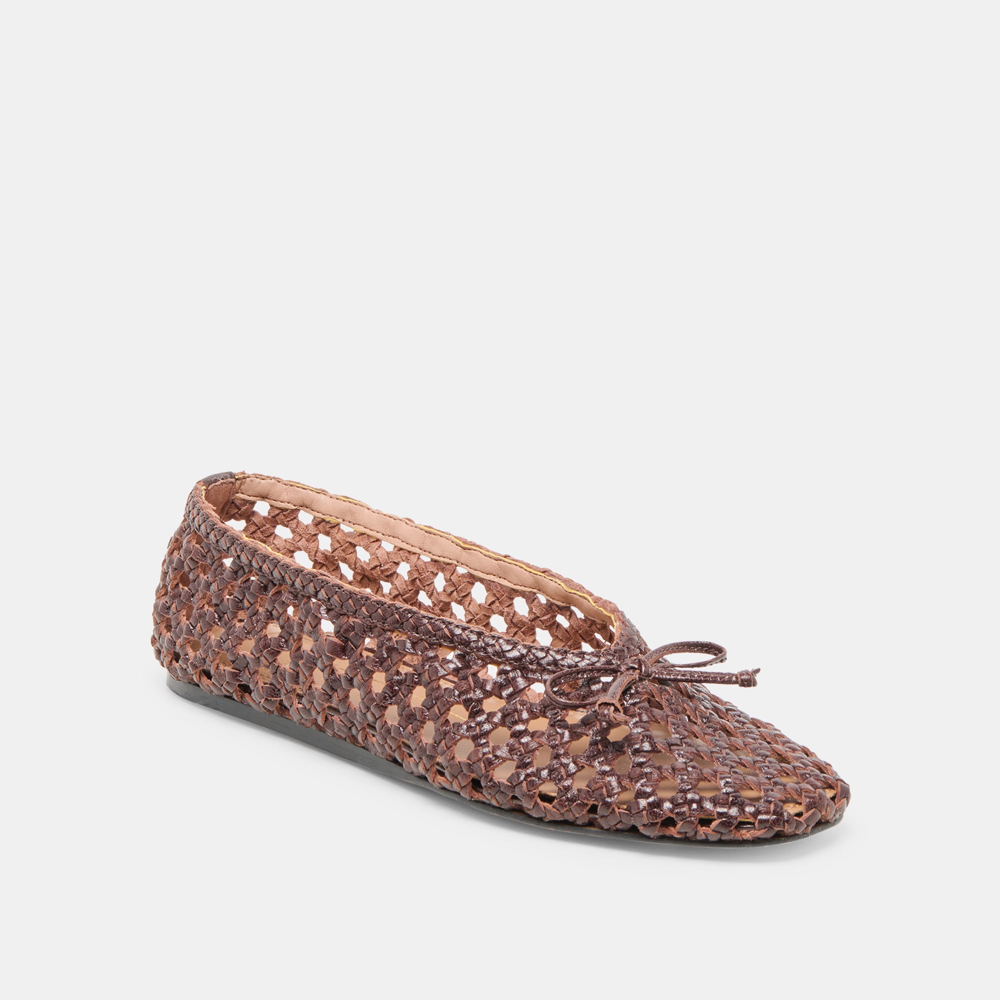 EDDA Women's Brown Woven Leather Ballet Flats - Comfortable Slip-On Shoes for Work, Office & Casual Wear