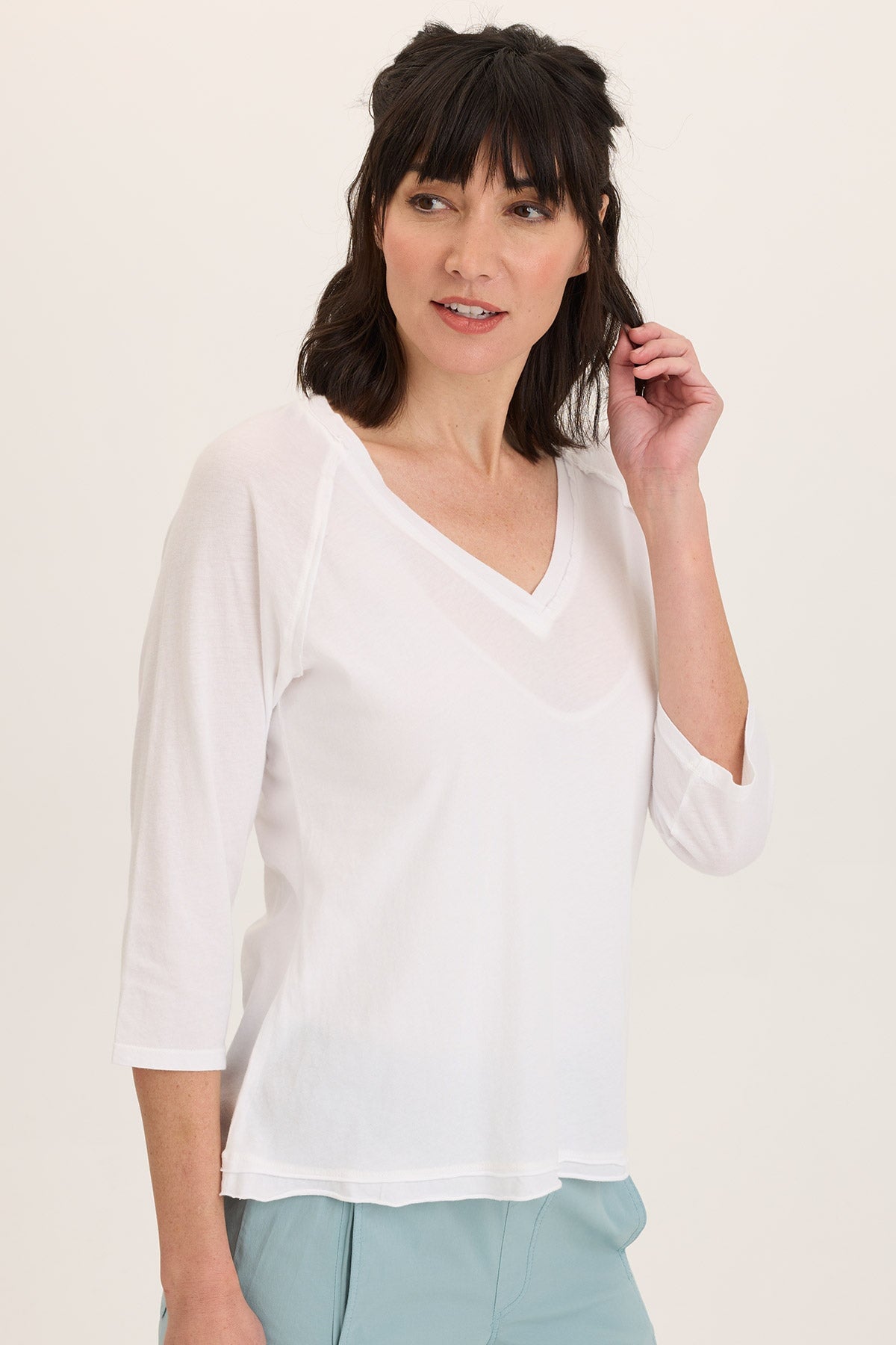 Maven Jersey 3/4 Sleeve V-Neck T-Shirt for Women - Soft Cotton Casual Top for Everyday Wear, Work & Weekend Outfits